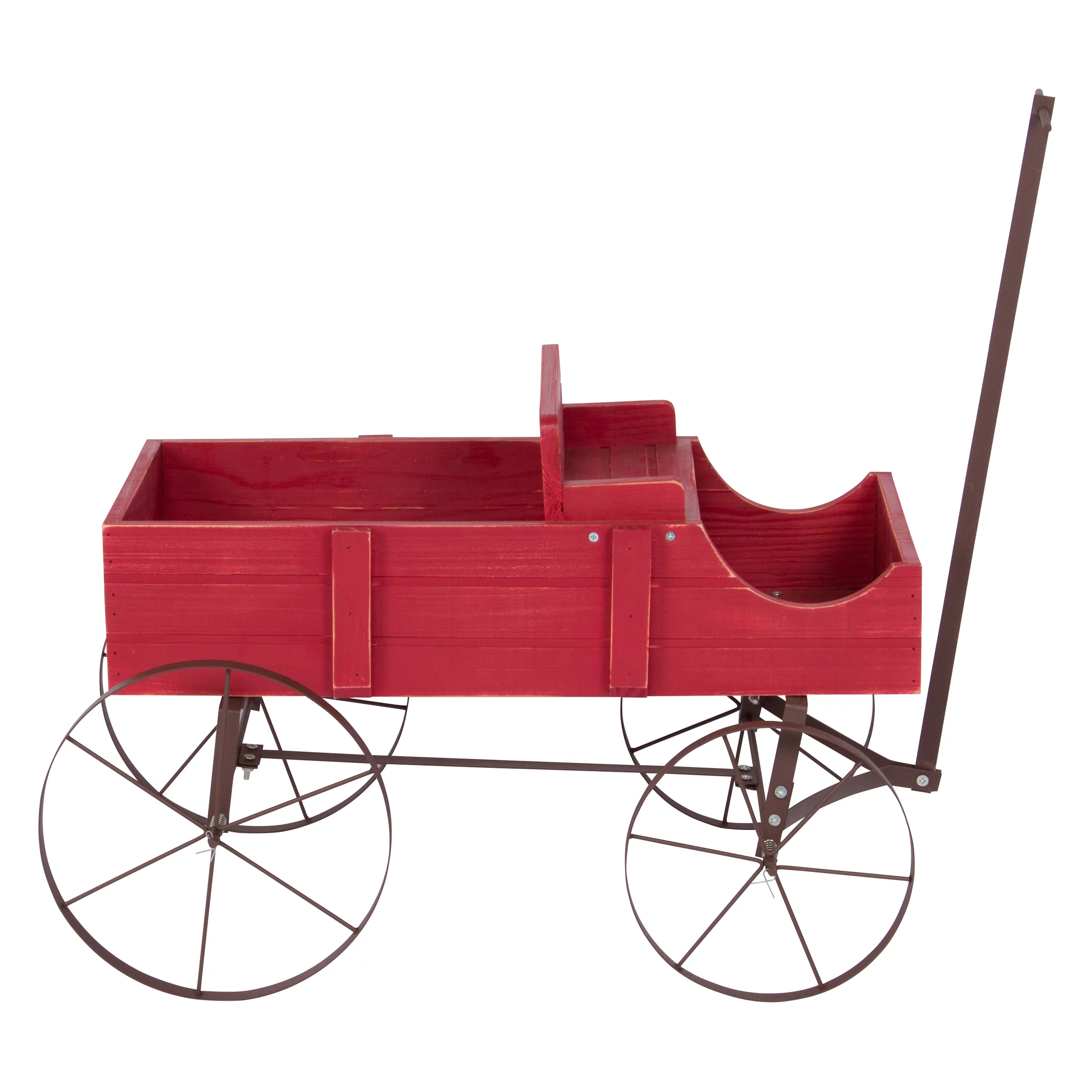 Shine Company Small Cedar Wood Decorative Buckboard Wagon Planter in Red