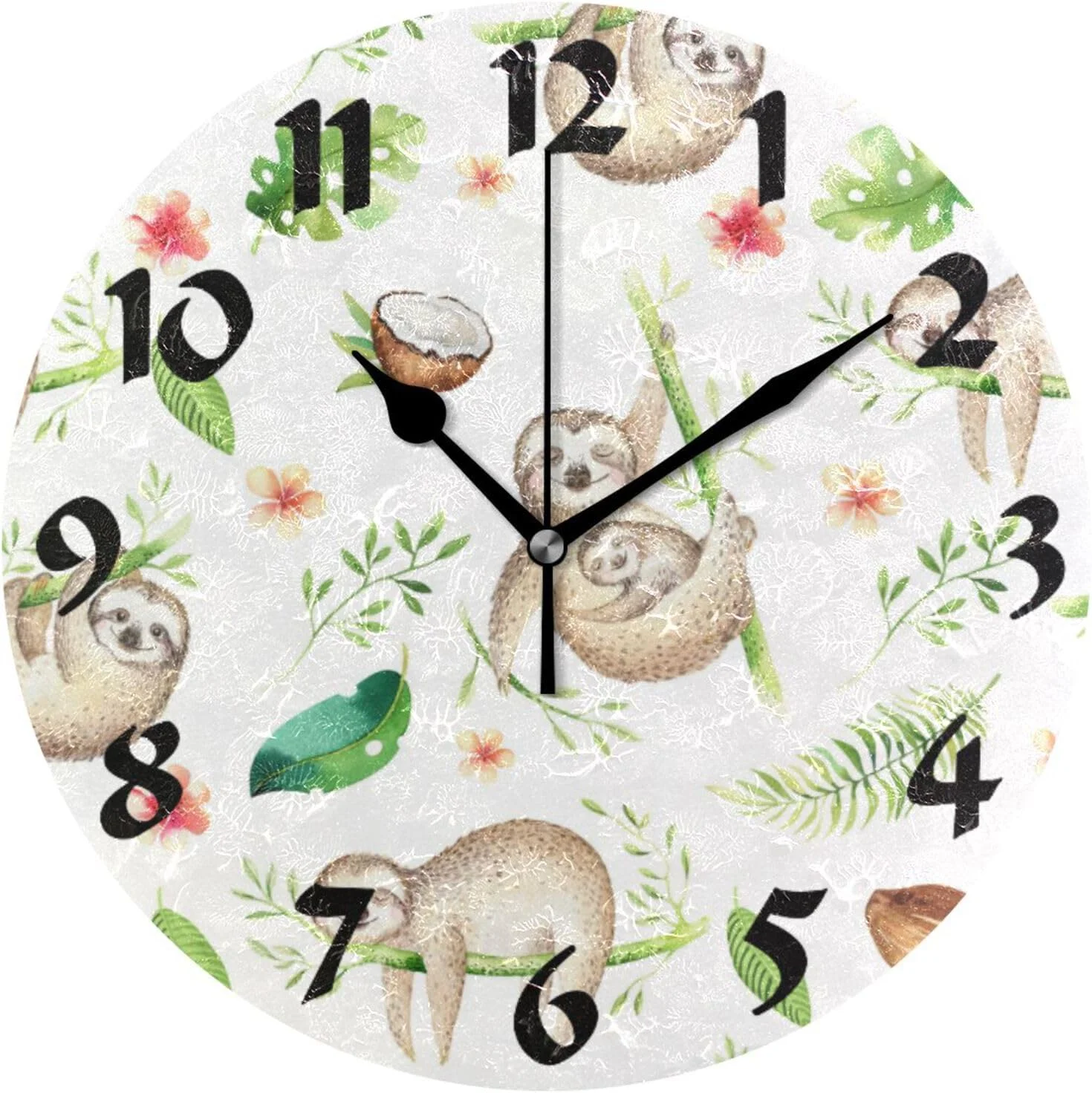 Hidove Cute Sloth Round Wall Clock,Silent Non Ticking Battery Operated Accurate Home Clock,Vintage Farmhouse Wall Decor for The Kitchen, Living Room, Bedroom, Office 10 in
