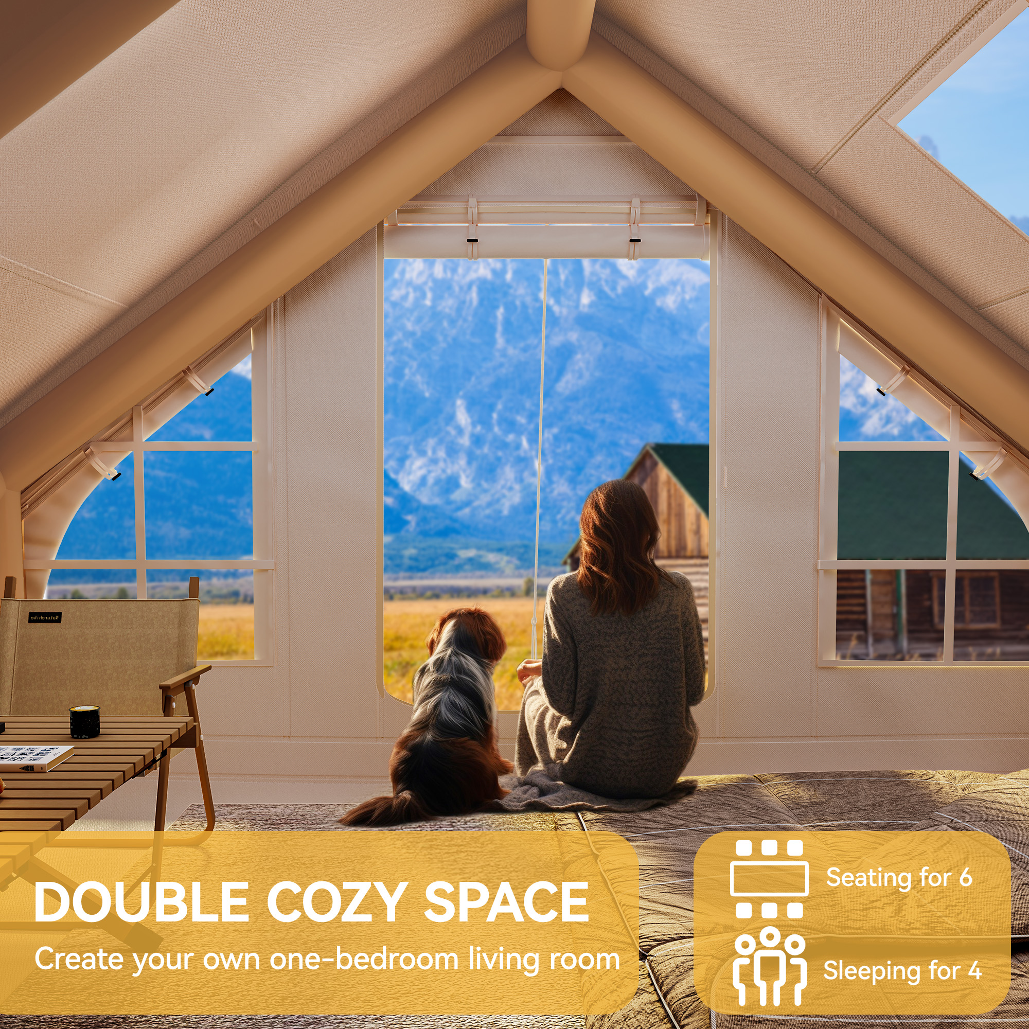 Dextrus Inflatable Camping Tent with Pump, Glamping Tents, Easy Setup 4 Season Waterproof Windproof Outdoor Blow Up Tent, Suitable for 2-6 people