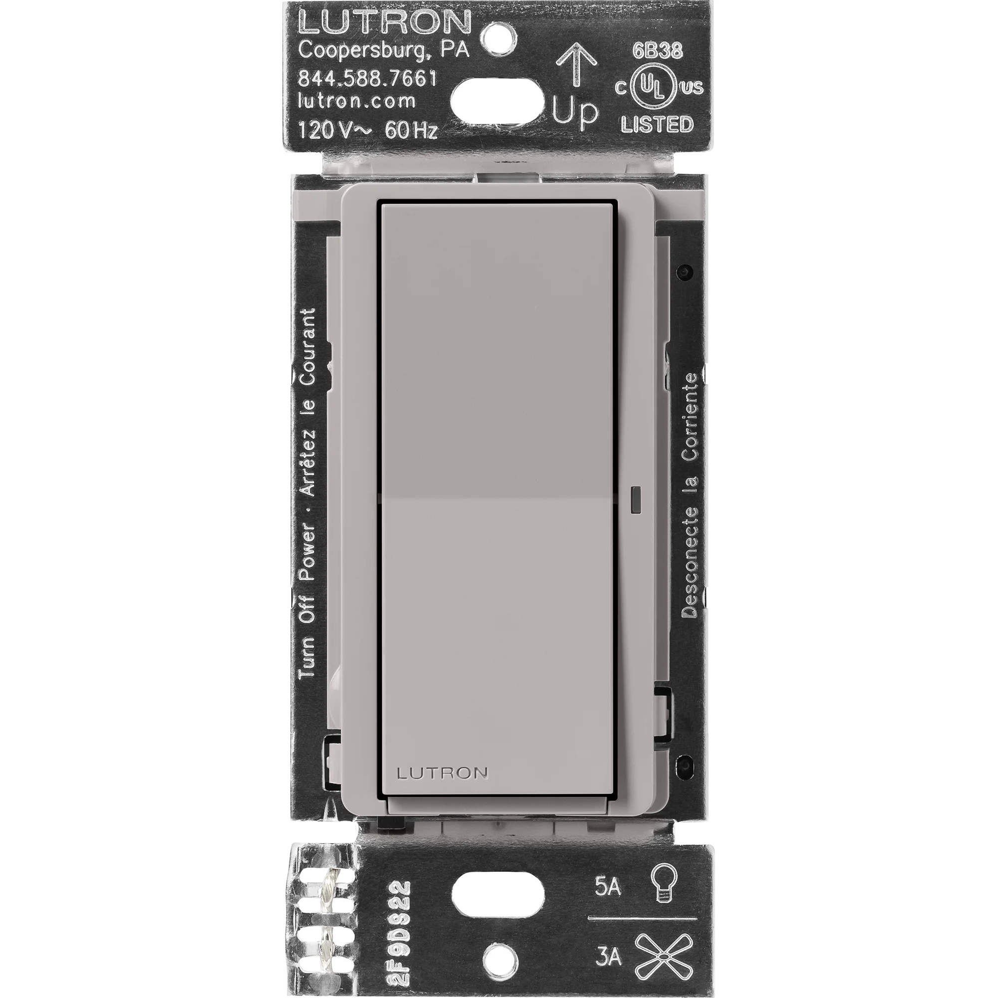 Lutron Claro Smart Switch for Caséta Smart Lighting, for On/Off Control of Lights or Fans | DVRF-5NS-GR | Gray