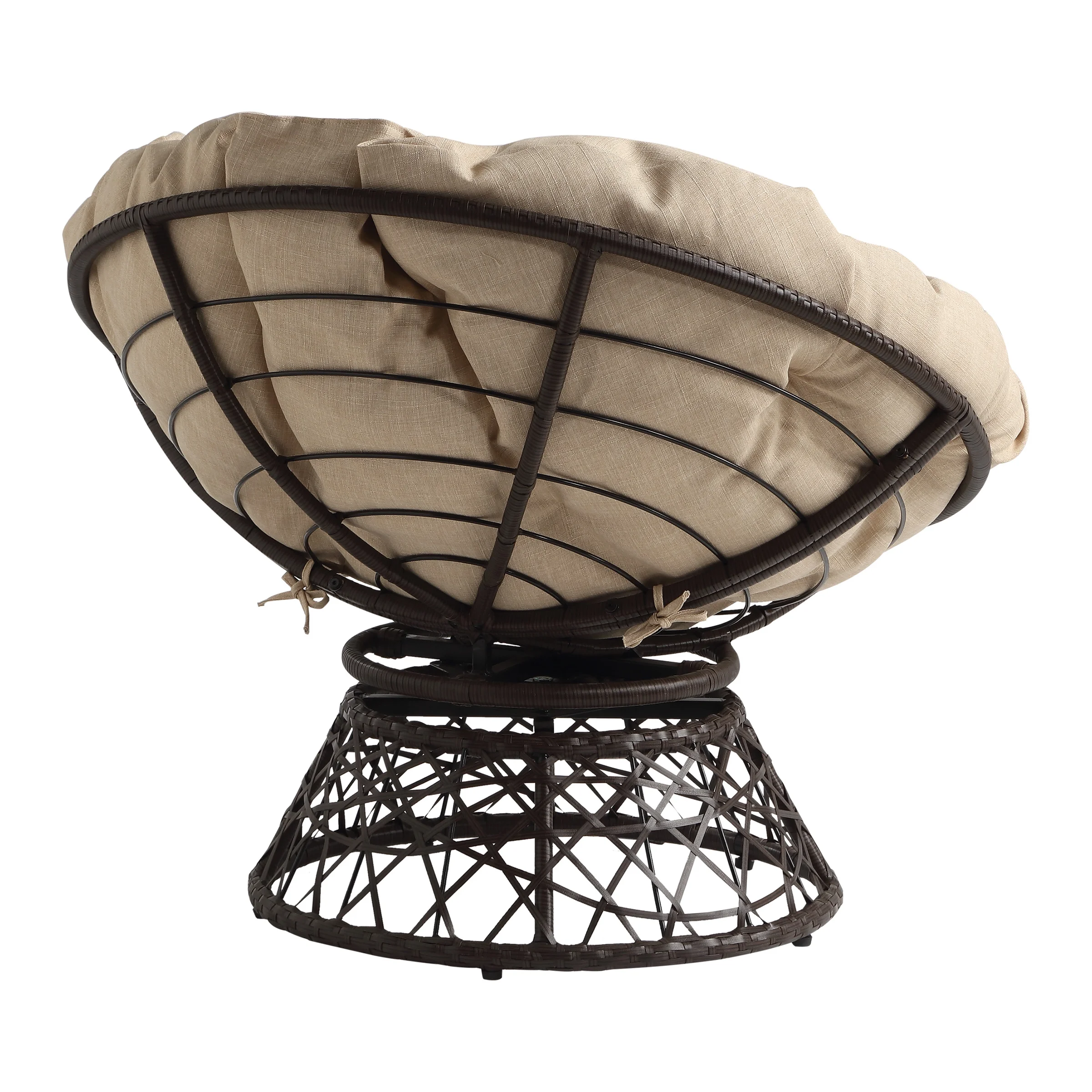 OSP Home Furnishings Papasan Chair with Cream Round Pillow Cushion and Brown Wicker Weave