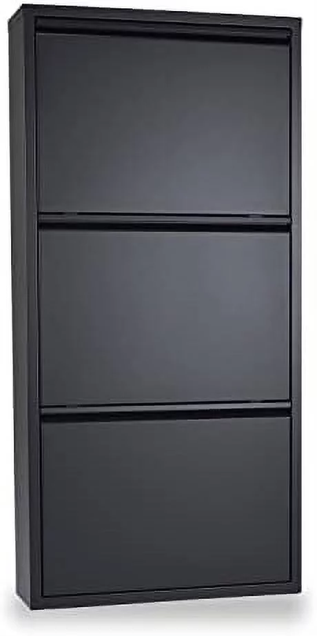 JDZHAPPYLIFE Shoe  Cabinet -3 Drawer 20" Metal Wall Mountable Shoe  for Entryway with No Assembly - Shoe Cabinet for Entryway Slim - 2-3 Pair per Tier (Black)