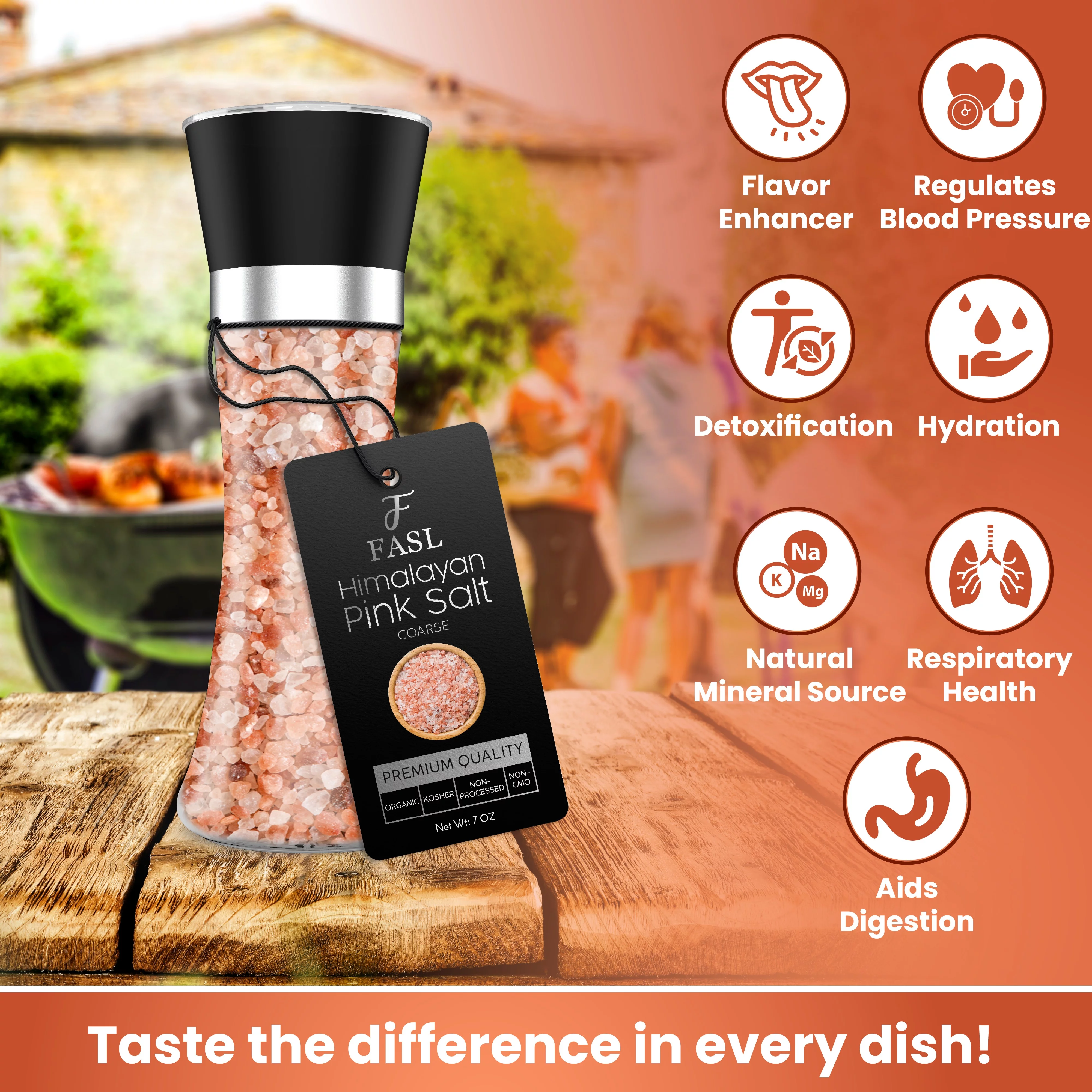 Fasl Himalayan Pink Salt & Garlic, Reusable Glass Grinder- 5.5 oz
