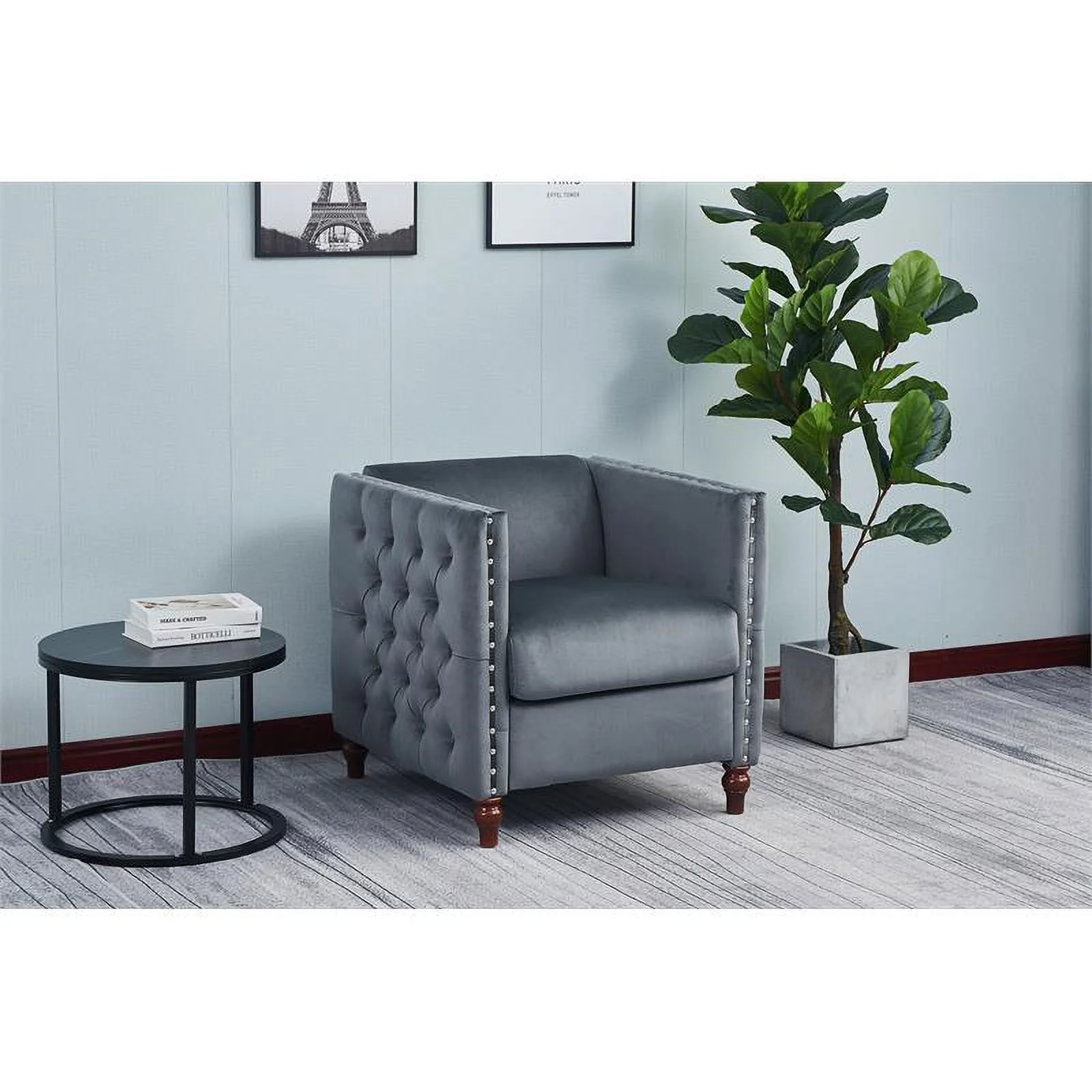 Home Square 2-Piece Set with Velvet Livingroom Loveseat and Chair in Gray