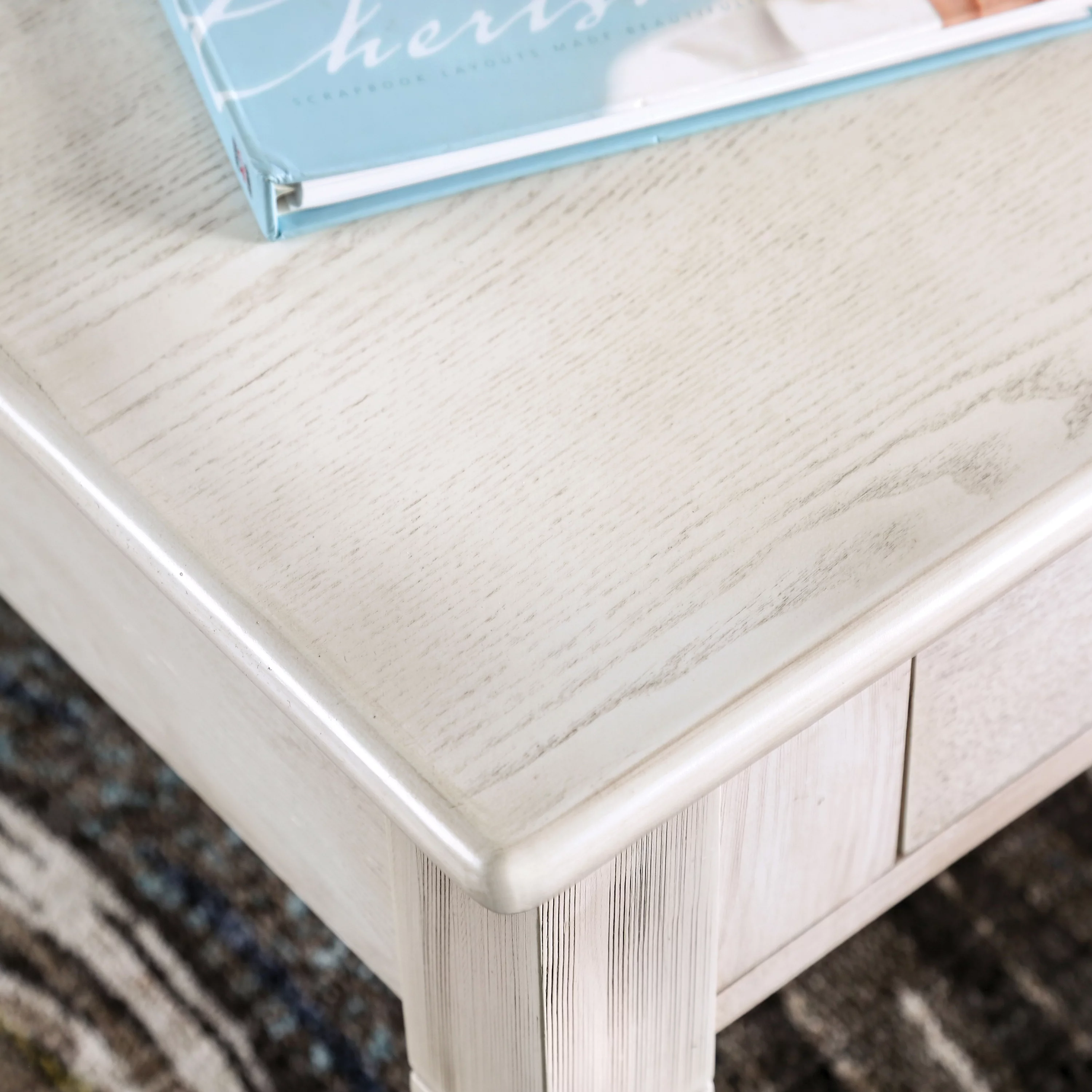 Furniture of America Jonie Rustic 4-Drawer Coffee Table, Antique White