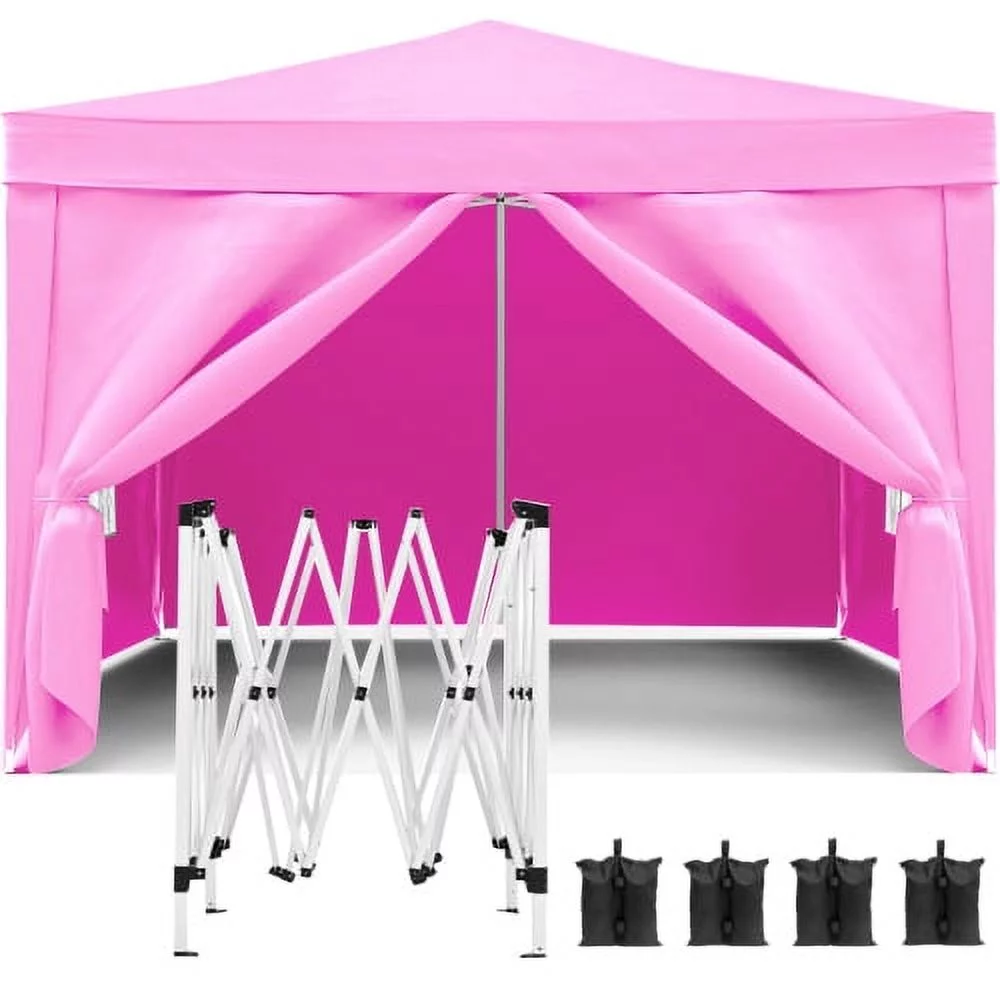 10x10' EZ Pop Up Canopy Outdoor Portable Party Folding Tent with 4 Removable Sidewalls + Carry Bag + 4pcs Weight Bag