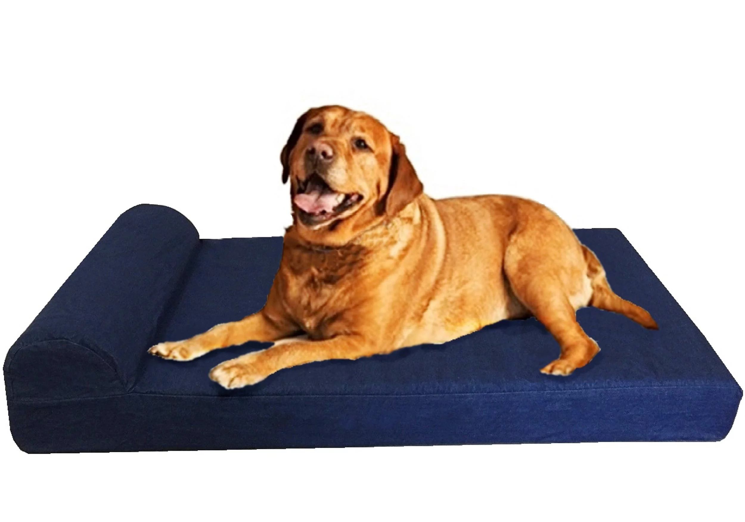 XXL HeadRest Orthopedic Memory Foam Dog Bed for Large Dogs, Waterproof Liner with Washable Denim Blue Cover, 55