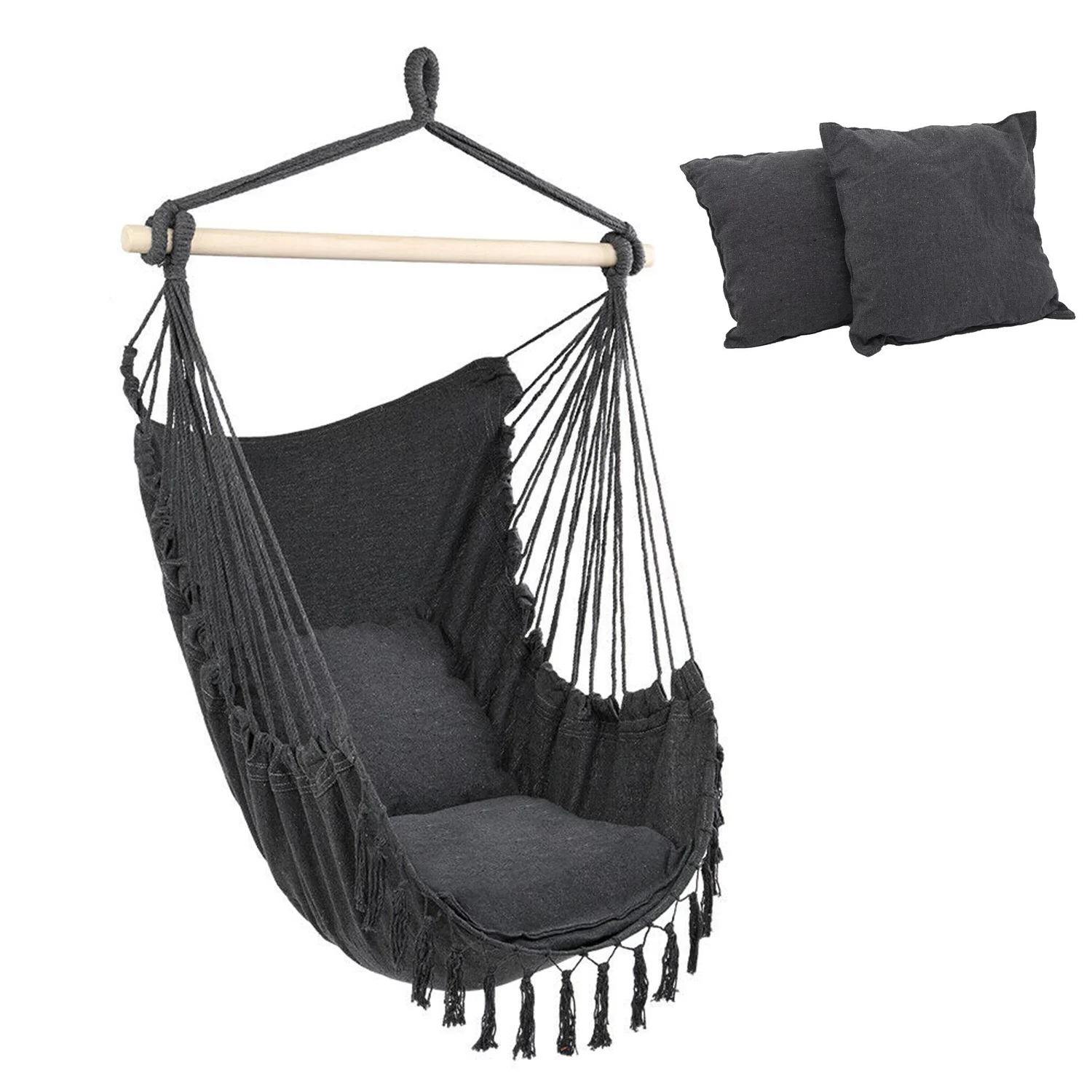 Zprotect Oversized Hammock Chair Hanging Rope Swing with 2 Cushions and Anti-Slip Rings for Terrace, Balcony, Garden, Living Room
