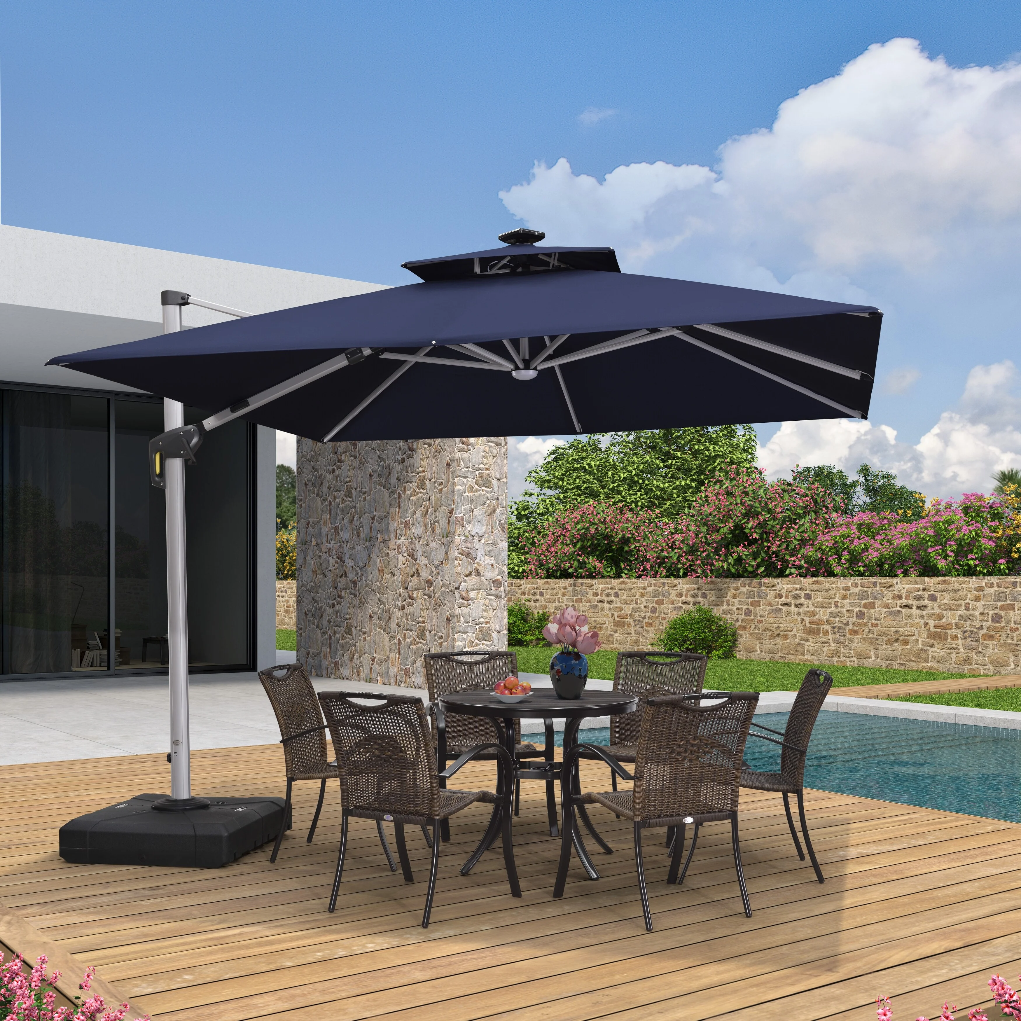 PURPLE LEAF  10 ft Double Top LED Square Patio Cantilever Umbrella Navy Blue