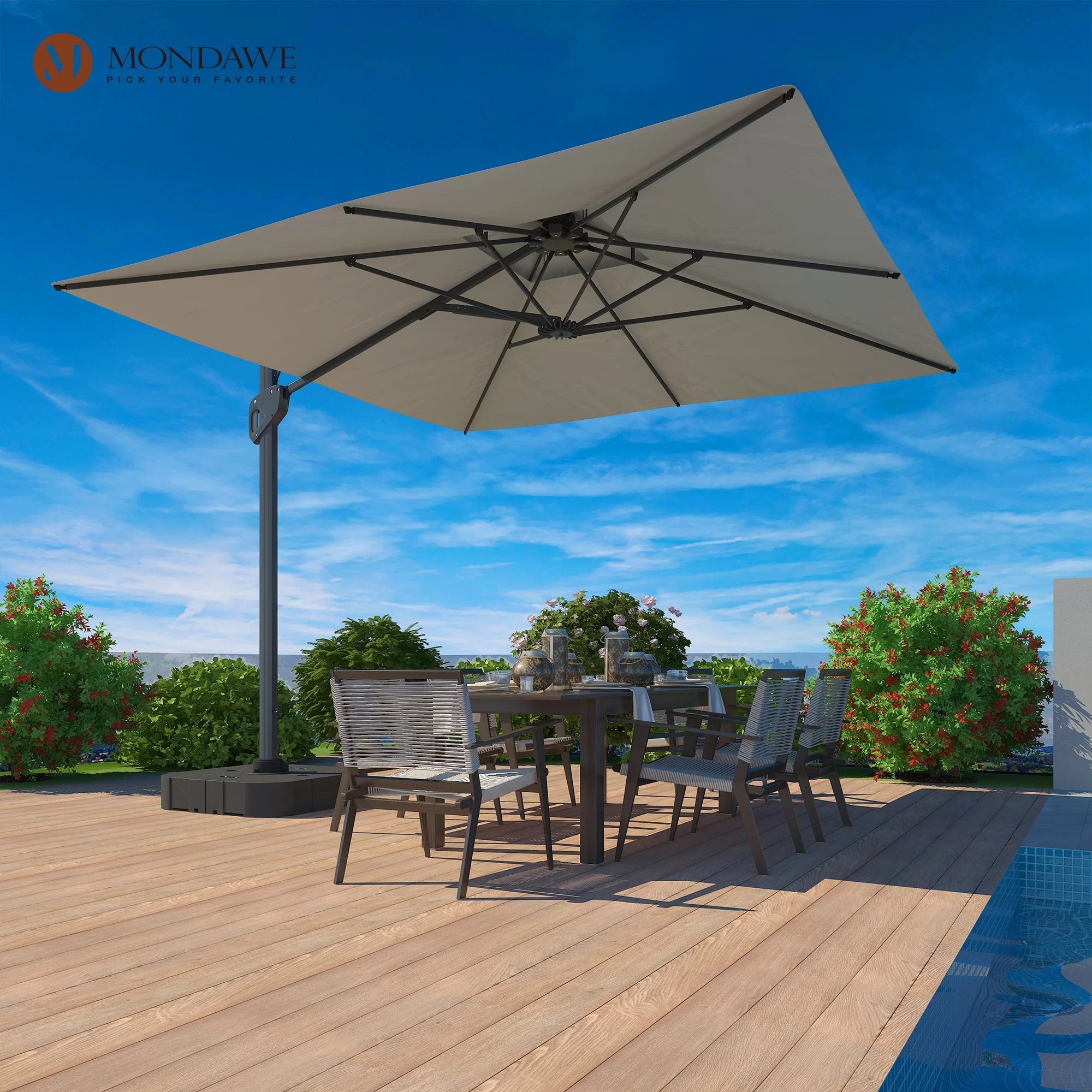 10 Feet Patio Umbrella Outdoor Cantilever Square Umbrella Aluminum Offset Umbrella with 360-degree Rotation for Garden Deck Pool Patio