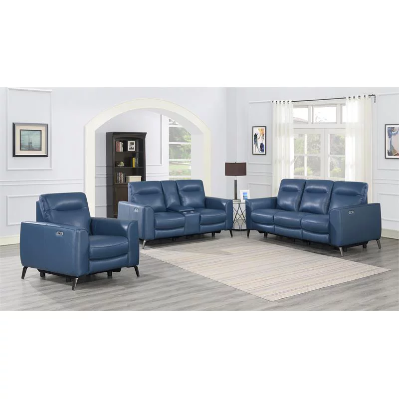 Bowery Hill Ocean Blue Top Grain Leather Power Reclining Chair