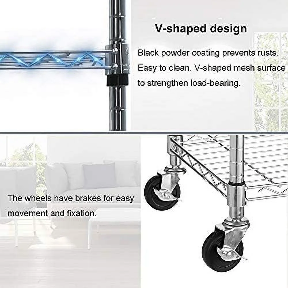 TQNJYGX Shelves 6 Tier Wire Shelving Unit with Wheels Heavy Duty Metal  Garage Rack Adjustable Steel Wire  Utility  Rack with Casters  NSF-Certified (48 x 18 x 82 inches  Black)