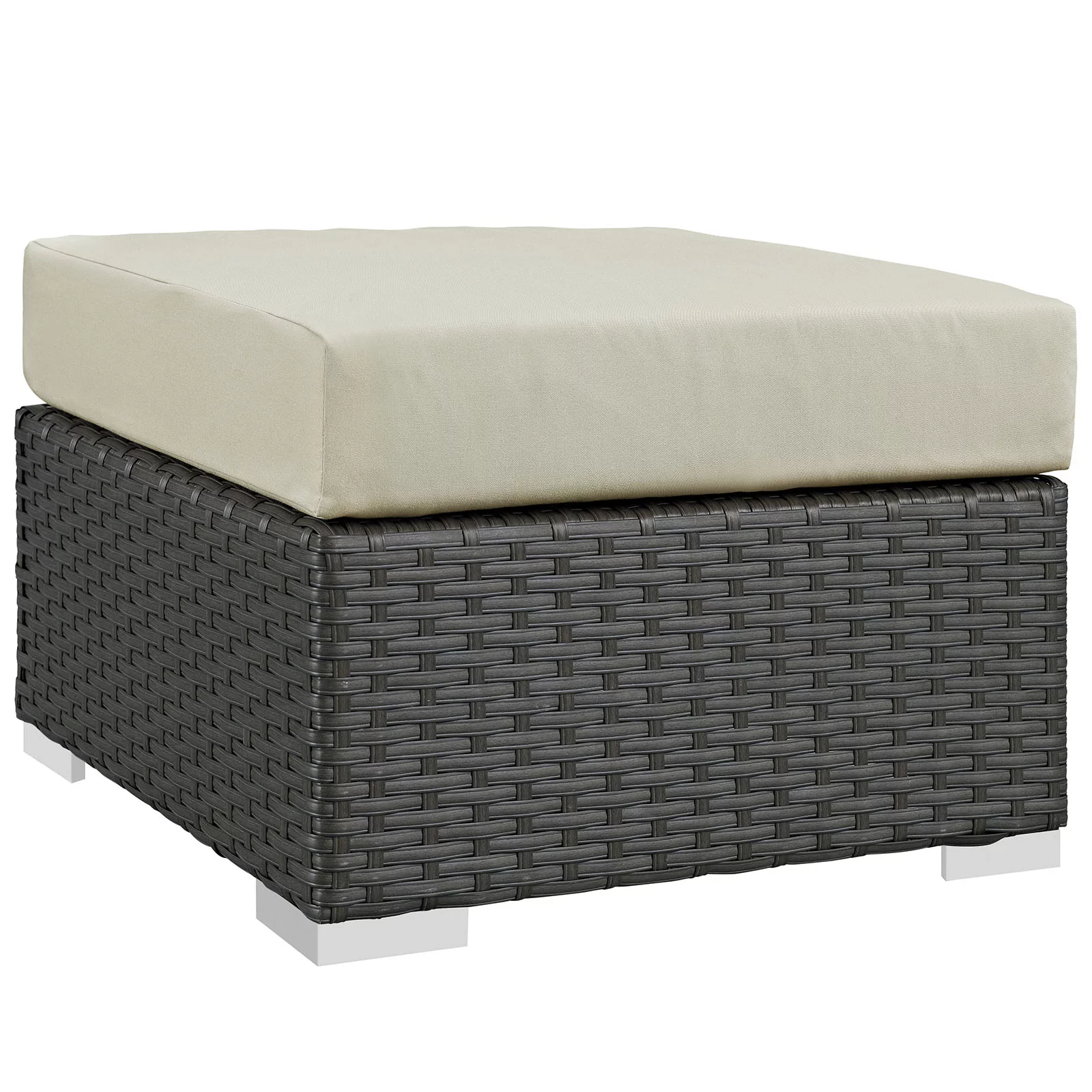 Modern Contemporary Urban Design Outdoor Patio Balcony Ottoman, Beige, Rattan