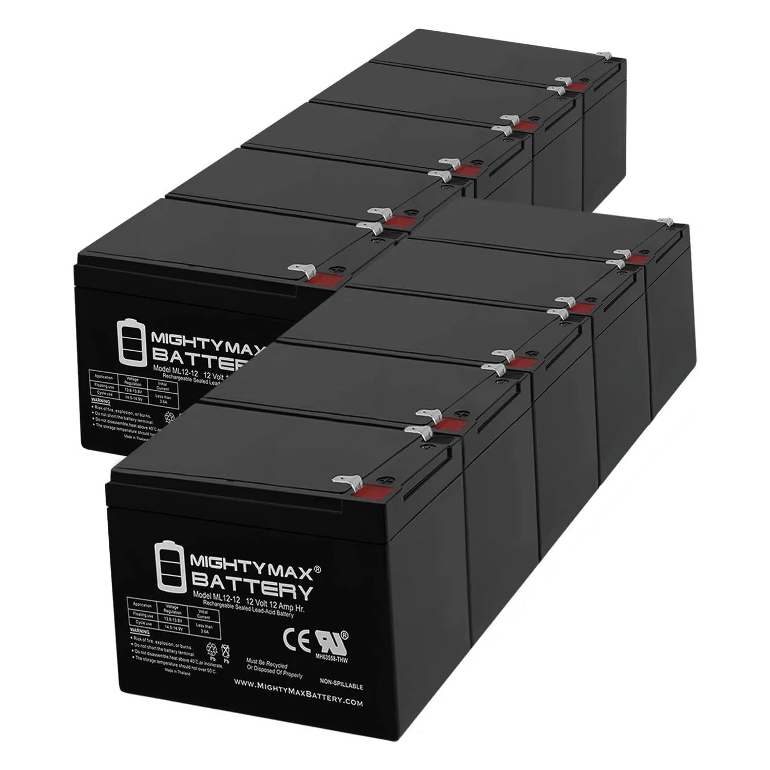12V 12AH SLA Battery Replaces EV Rider S34-FD TranSport - 10 Pack