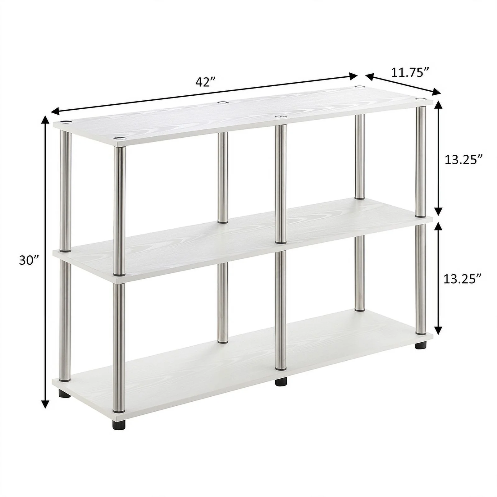 Pemberly Row No-Tools Console Table with Shelves in White Wood Finish