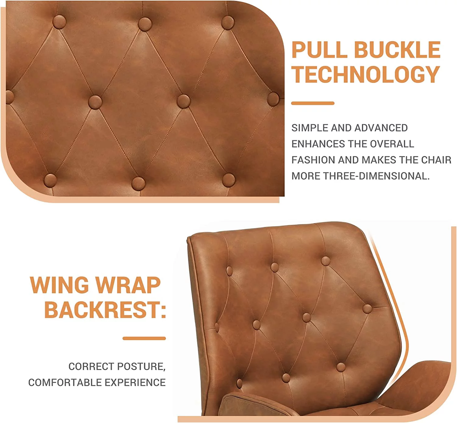 EPHEX Leather Office Chair Armless Desk Chair Mid Century Home Office Desk Chair, Brown