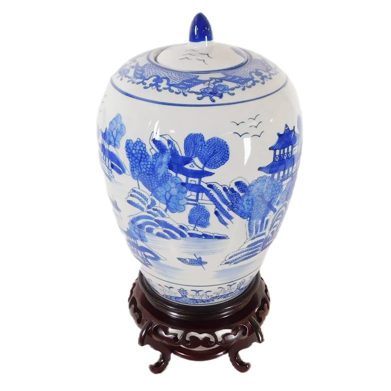 Decorative Blue and White Porcelain Jar with Landscape Painting 11