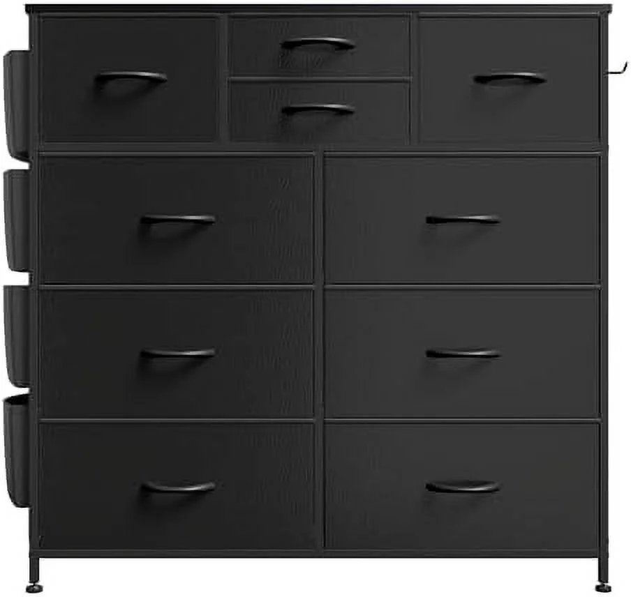 ZFGSUIJN Dresser for Bedroom with 10 Drawers  PU Fabric  Tower with Side Pockets  Tall Chest of Drawers for Nursery  Hallway  Closets (Black)