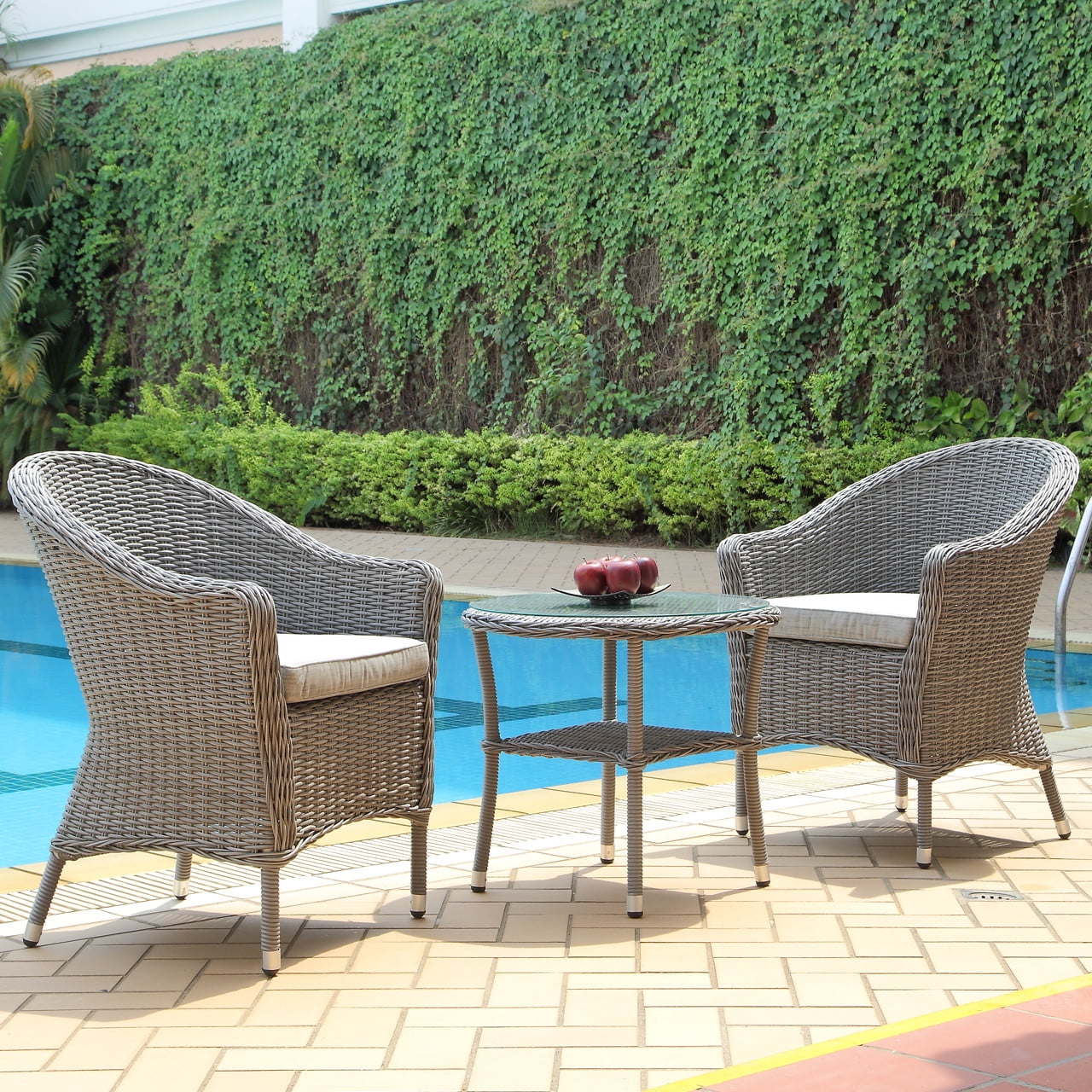 Pleasant Bay 3-Piece Outdoor Wicker Patio Bistro Set With Table