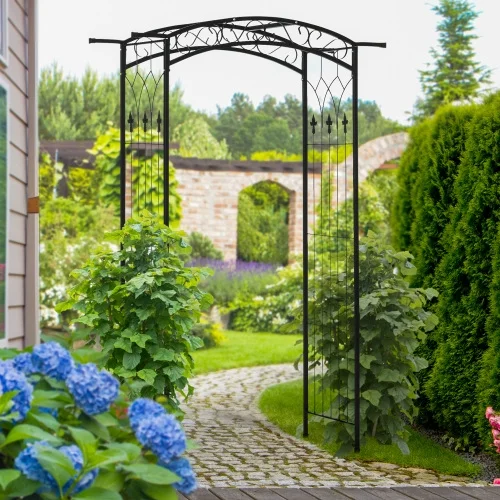 Buumin Outsunny 7Ft Outdoor Garden Arbor, Wedding Arch for Ceremony, Trellis with Scrollwork Design, Ideal for Climbing Vines and Plants