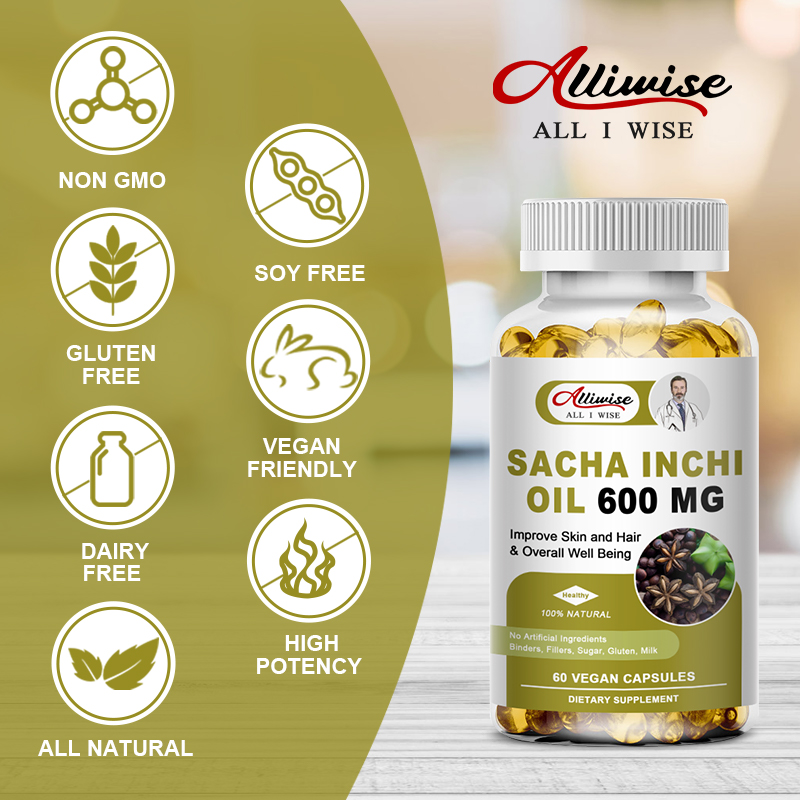 Sacha Inchi Oil Softgel Capsules l Source of omegas 3, 6 and 9 l Healthier Essential Fatty Acids Source l Non GMO and Gluten Free l 120Ct 600mg