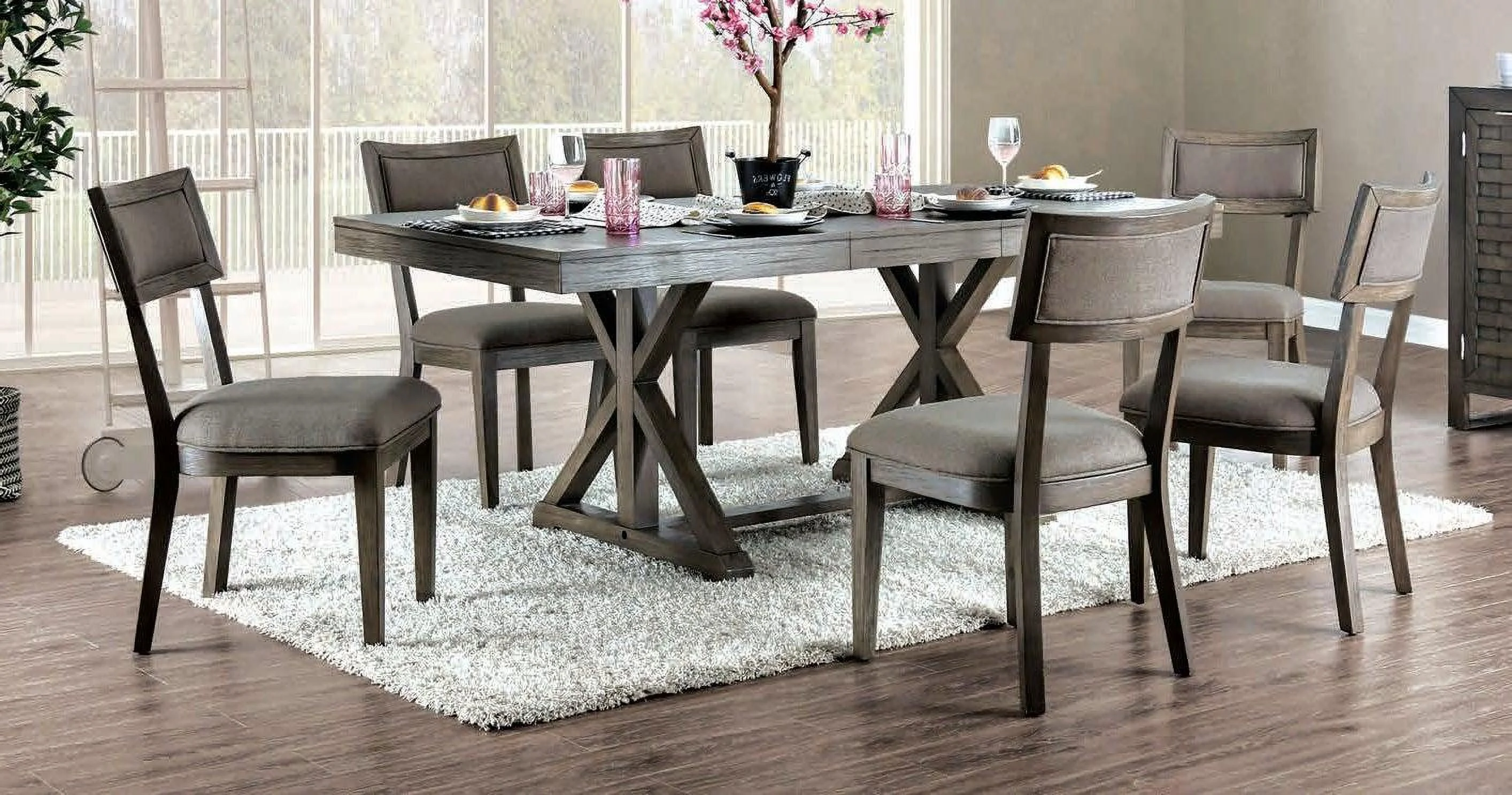Rustic Gray Solid Wood Dining Room Set 5pcs FOA Leeds
