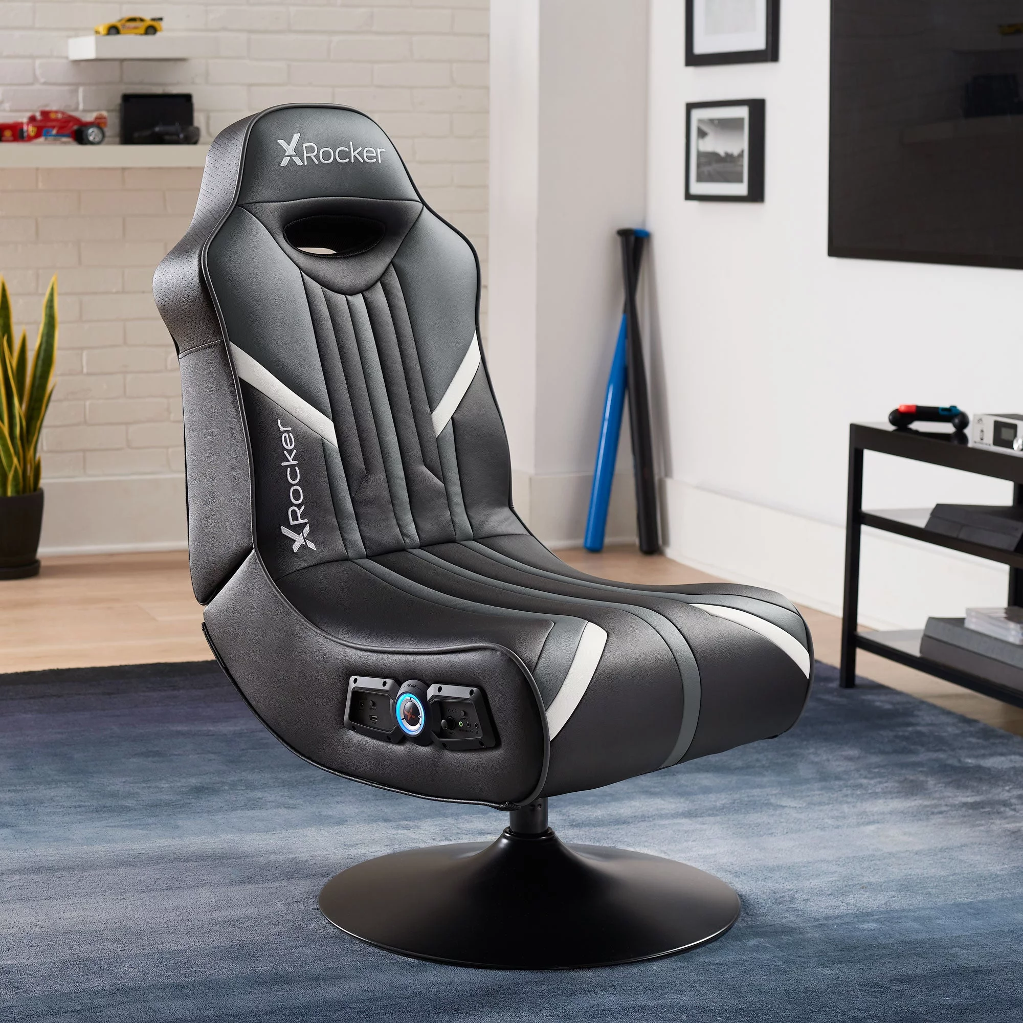 X Rocker Nebula Pedestal Gaming Chair Gray 2.1 Bluetooth Audio