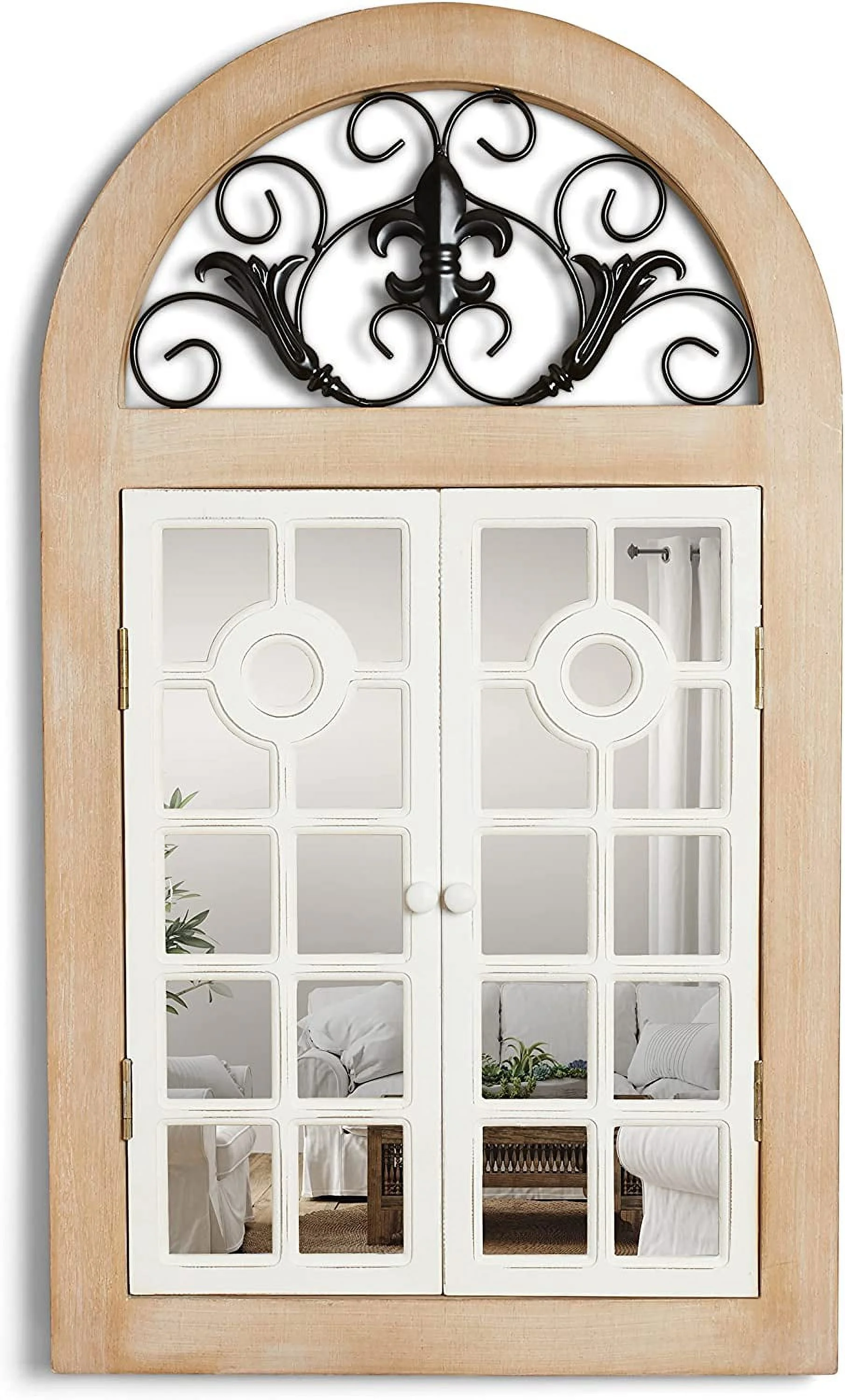 TJCGDTY Shutter Farmhouse Windowpane Wall Mirror Distressed Wall Mounted Décor 34X20