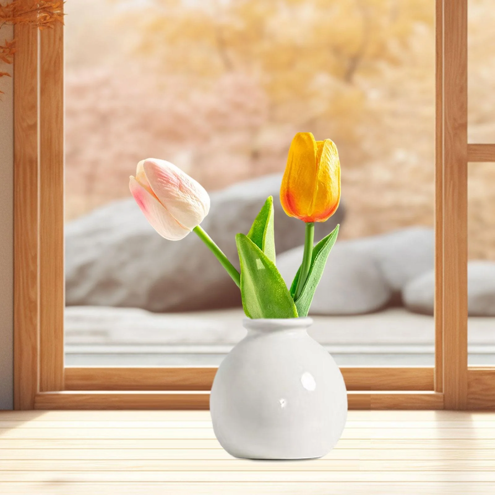 Tongina Ceramic Flower Vase Bud Vase Planter Mini Floral Arrangement Table Centerpiece for Valentine's Day Home Bookshelf Living Room White