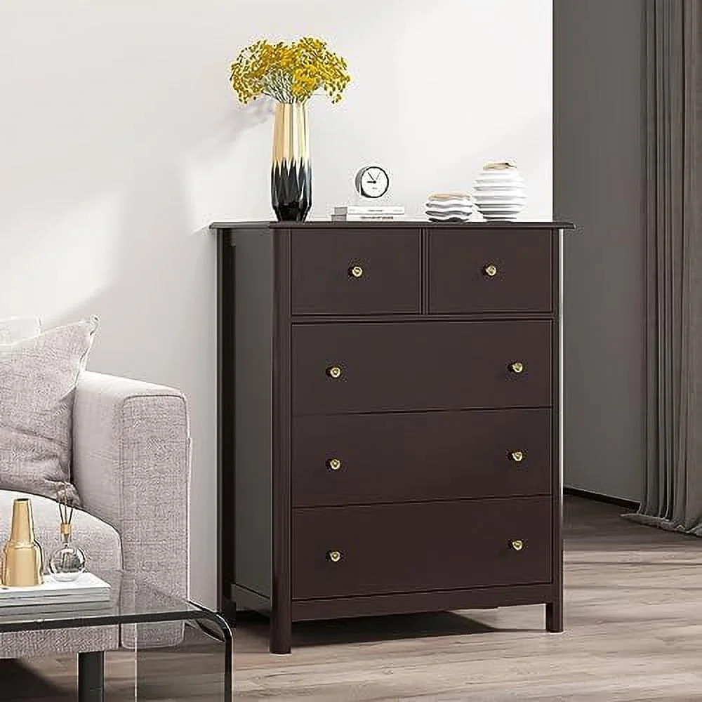 xrboomlife White Dresser with 5 Drawers  Tall Dresser Chest of Drawers  5 Drawer Dresser with Deep Space  Wood Dresser  Cabinet for Living Room  Hallway  Office  White