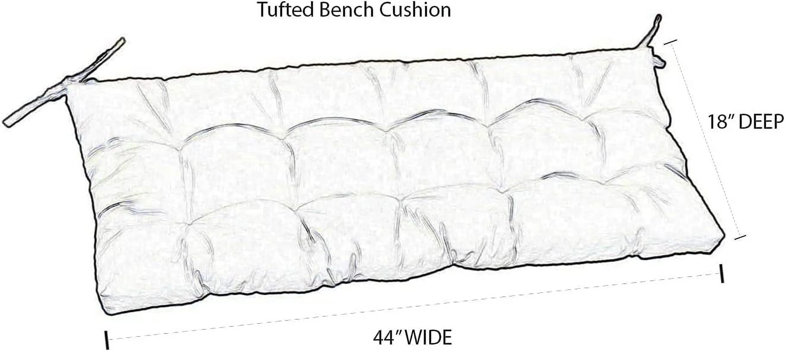 RSH Décor Indoor Outdoor Tufted Bench Cushion With Ties, 44” X 18”, Ivory (Cream, Natural)
