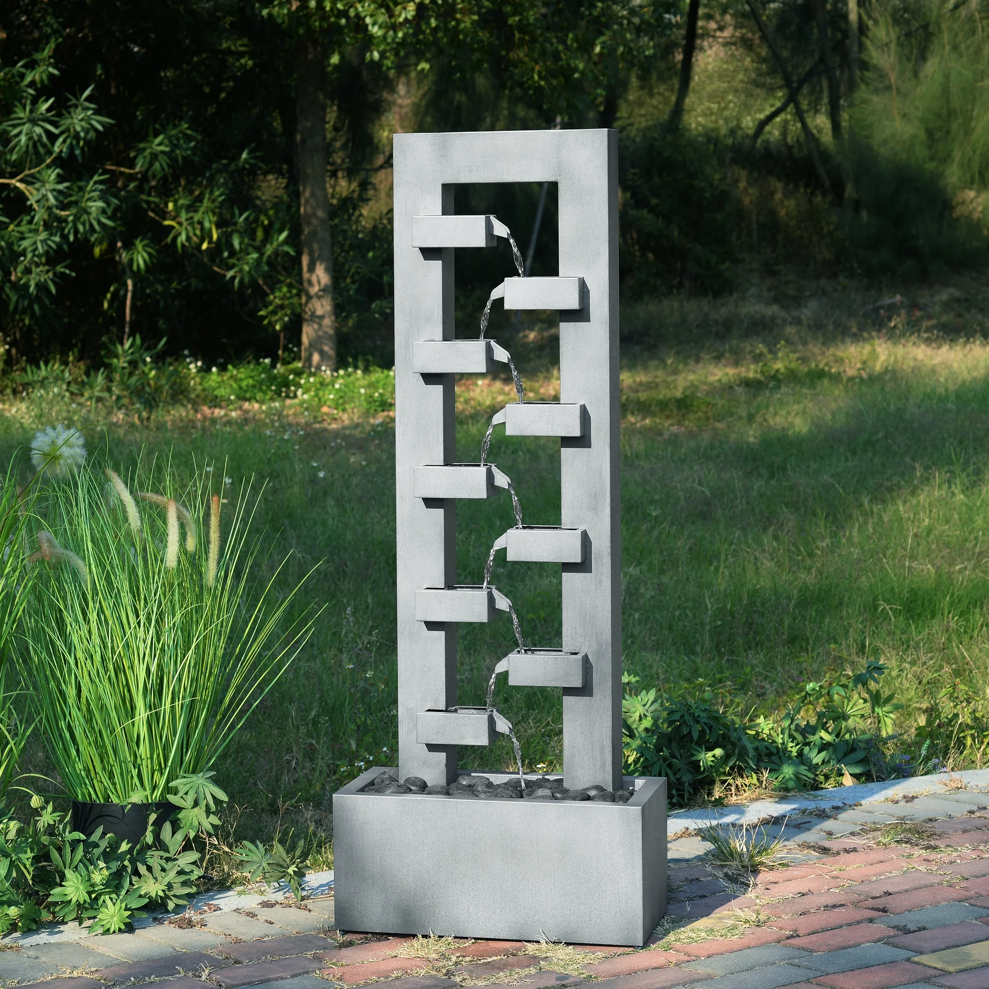 Metal Fountain with Dusty Blue Finish