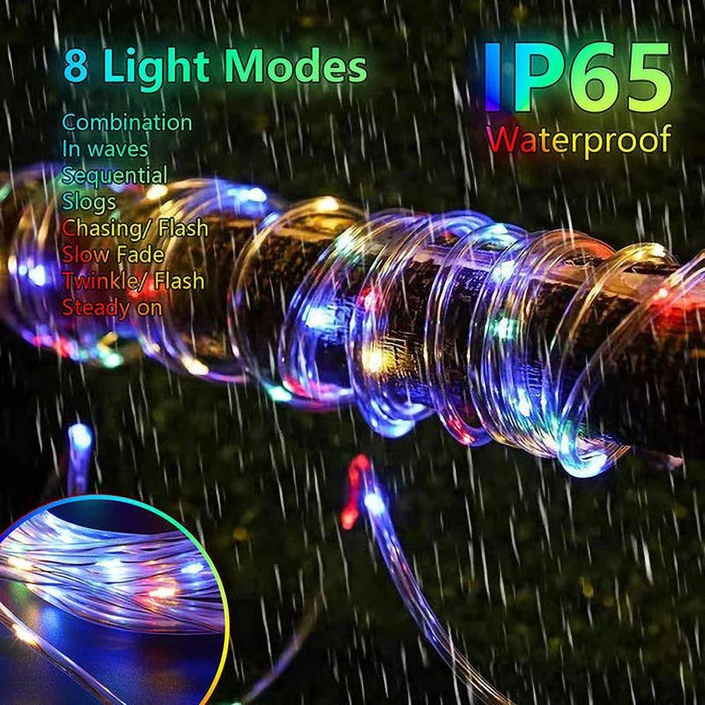 2 Pack Solar Rope Lights 66FT 200LED Outdoor Fairy String Light Multicolor