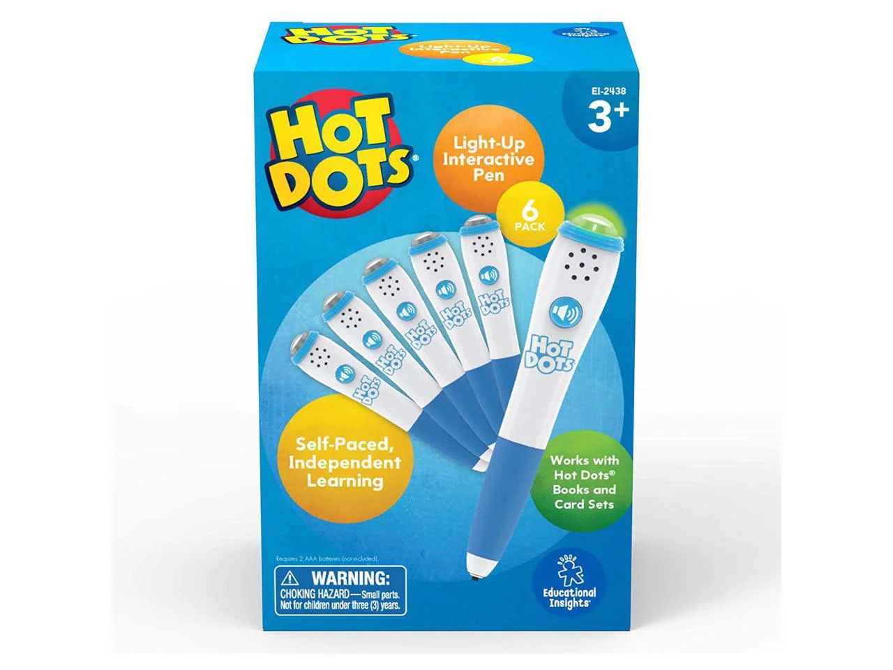 Educational Insights Hot Dots Light-Up Interactive Pen, Set of 6 Pens, Interactive Learning, Compatible with Any Hot Dots Set