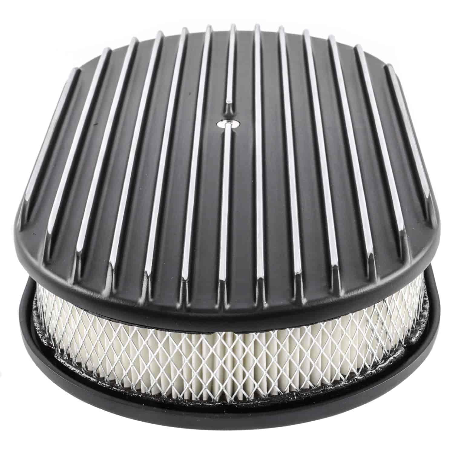 JEGS 500090 Oval Air Cleaner 15 in. L x 8 1/4 in. W x 3 in. H Full Finned Design