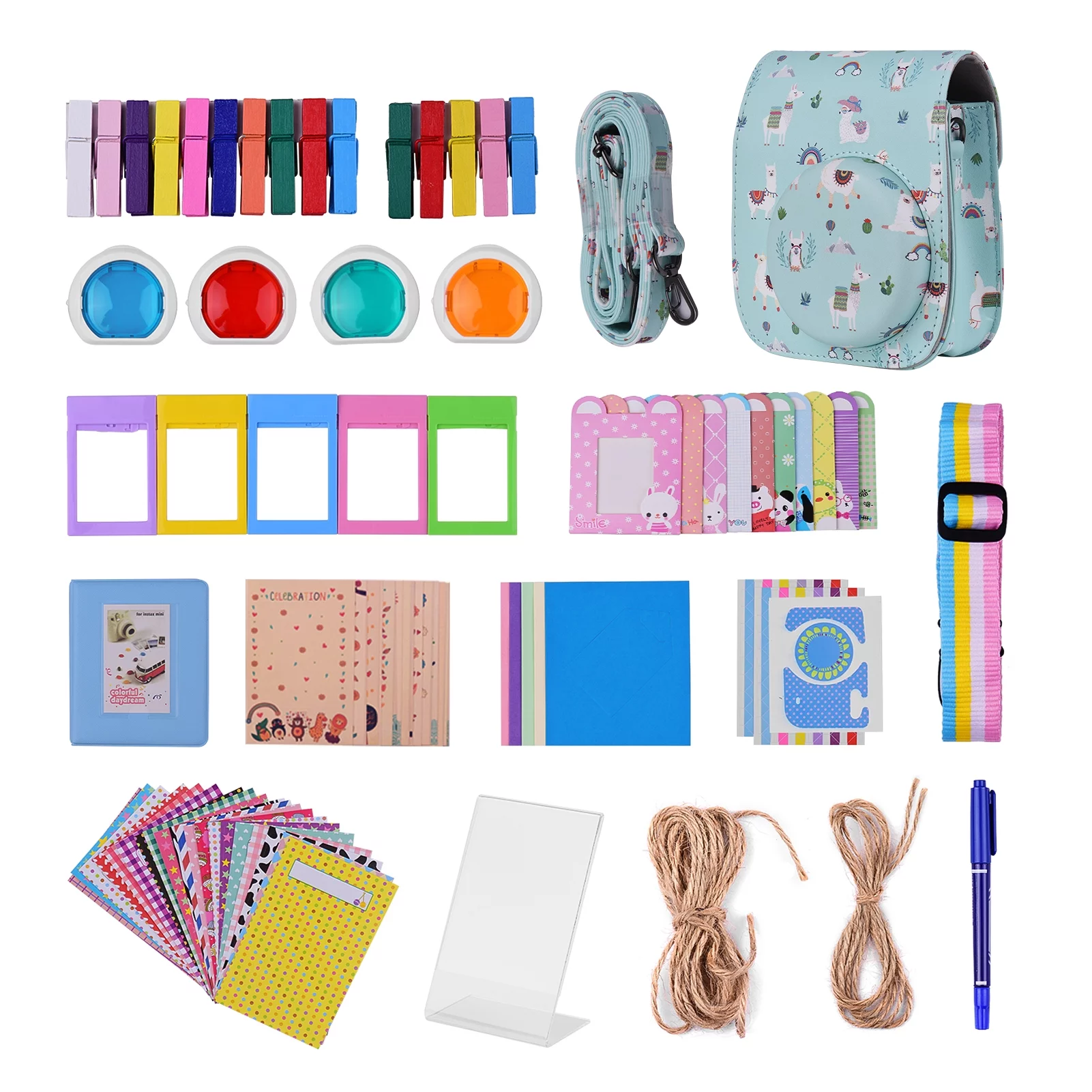 Andoer 12-in-1 Instant Accessories Bundle Kit Replacement for Fujifilm Instax 11 with Bag/ StrapPhoto AlbumPhoto ClipsPhoto FrameHanging StringStickersPenFilters