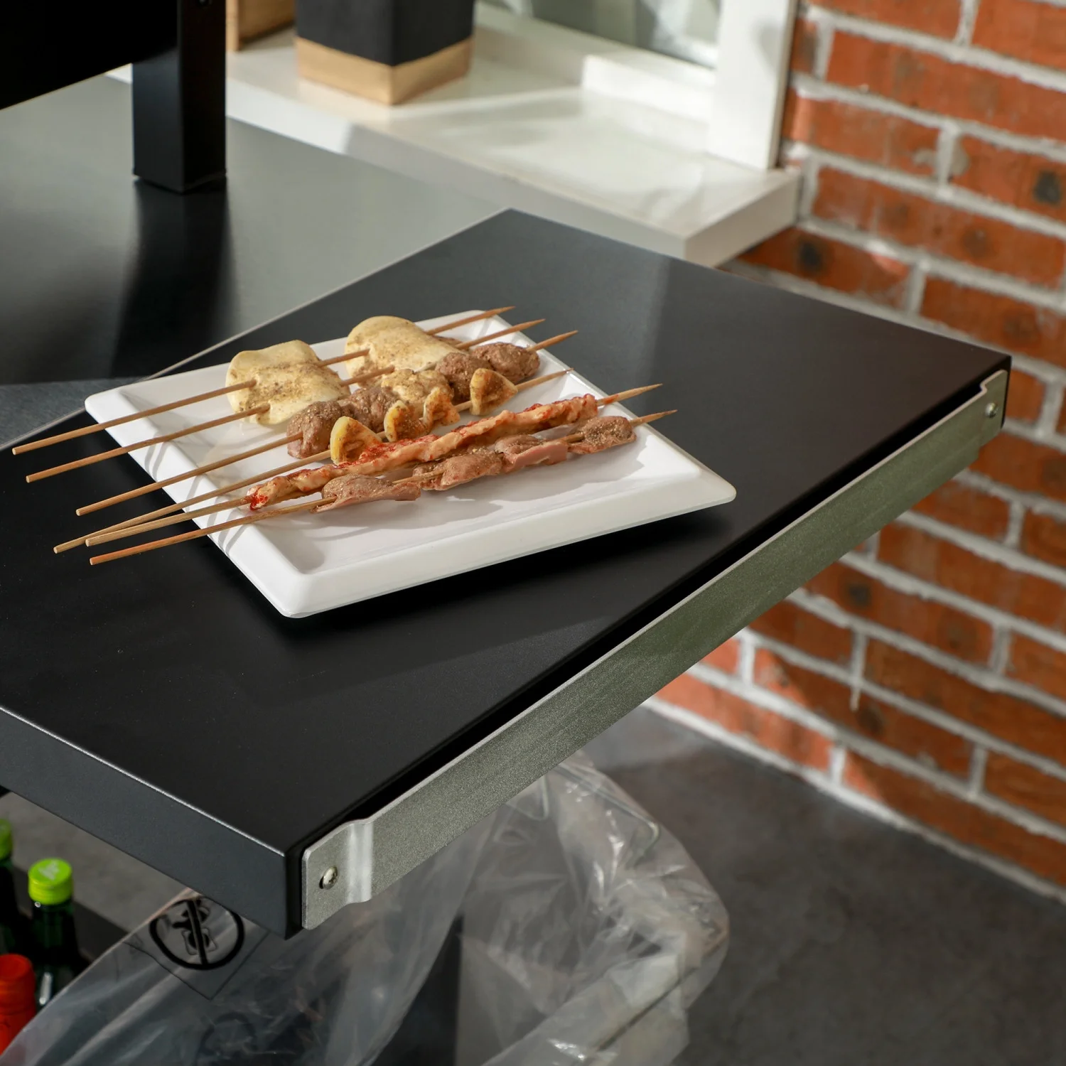 JHOOTUUO Outdoor Grill Cart with Foldable   46” x 21.75” Multifunctional Stainless Steel Pizza Oven Stand with Three-  Movable Food Prep  on Wheels  Black