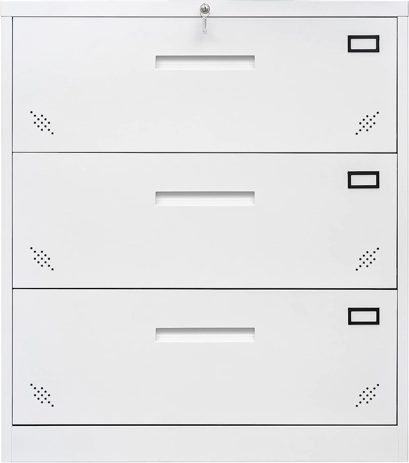 AngLink 3 Drawer Lateral Filing Cabinet for Legal/Letter A4 Size, Large Deep Drawers Locked by Keys, Locking Wide File Cabinet for Home Office, Metal Steel