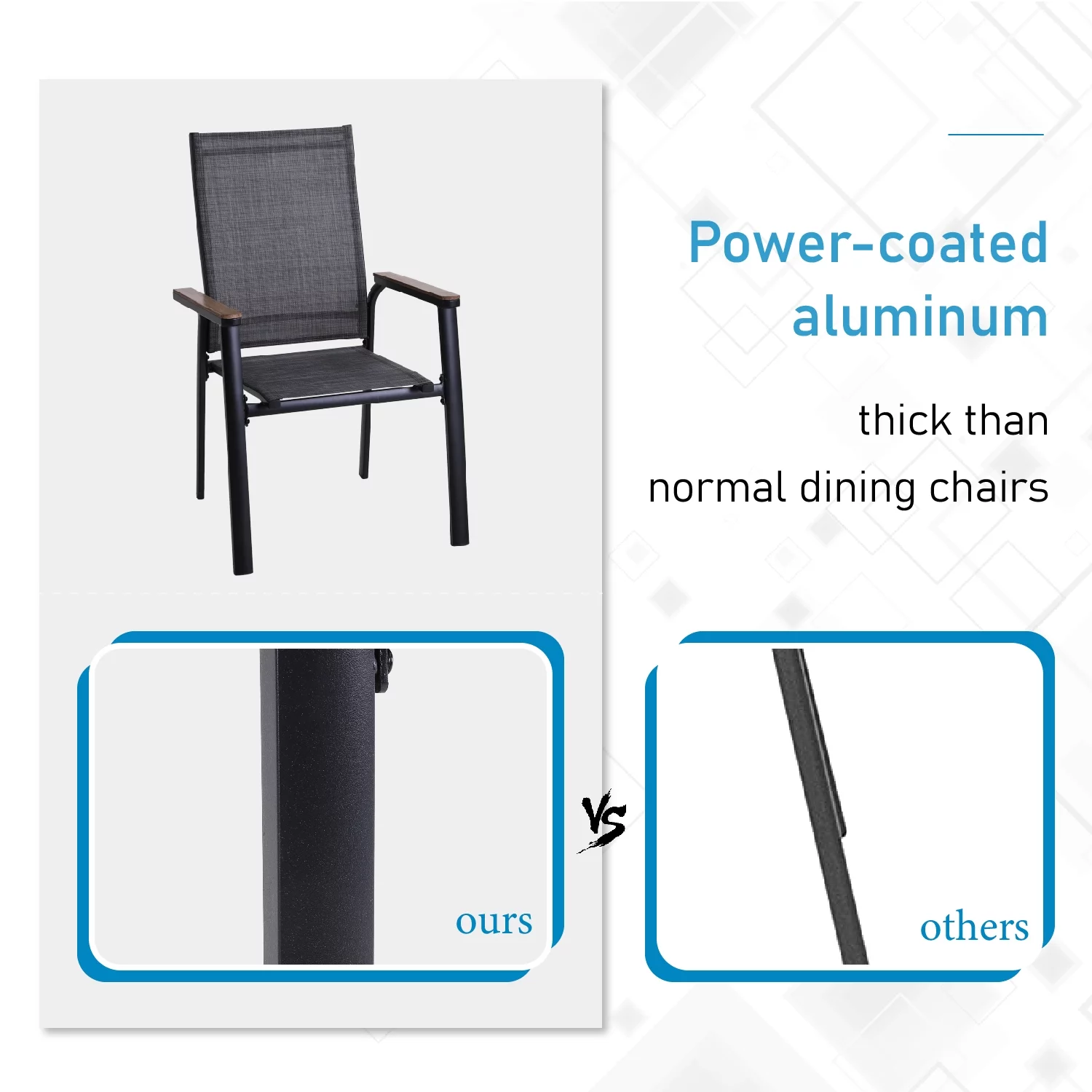 Outdoor Dining Chair - Aluminum - Set of 2 - Has Arms - Black/Brown