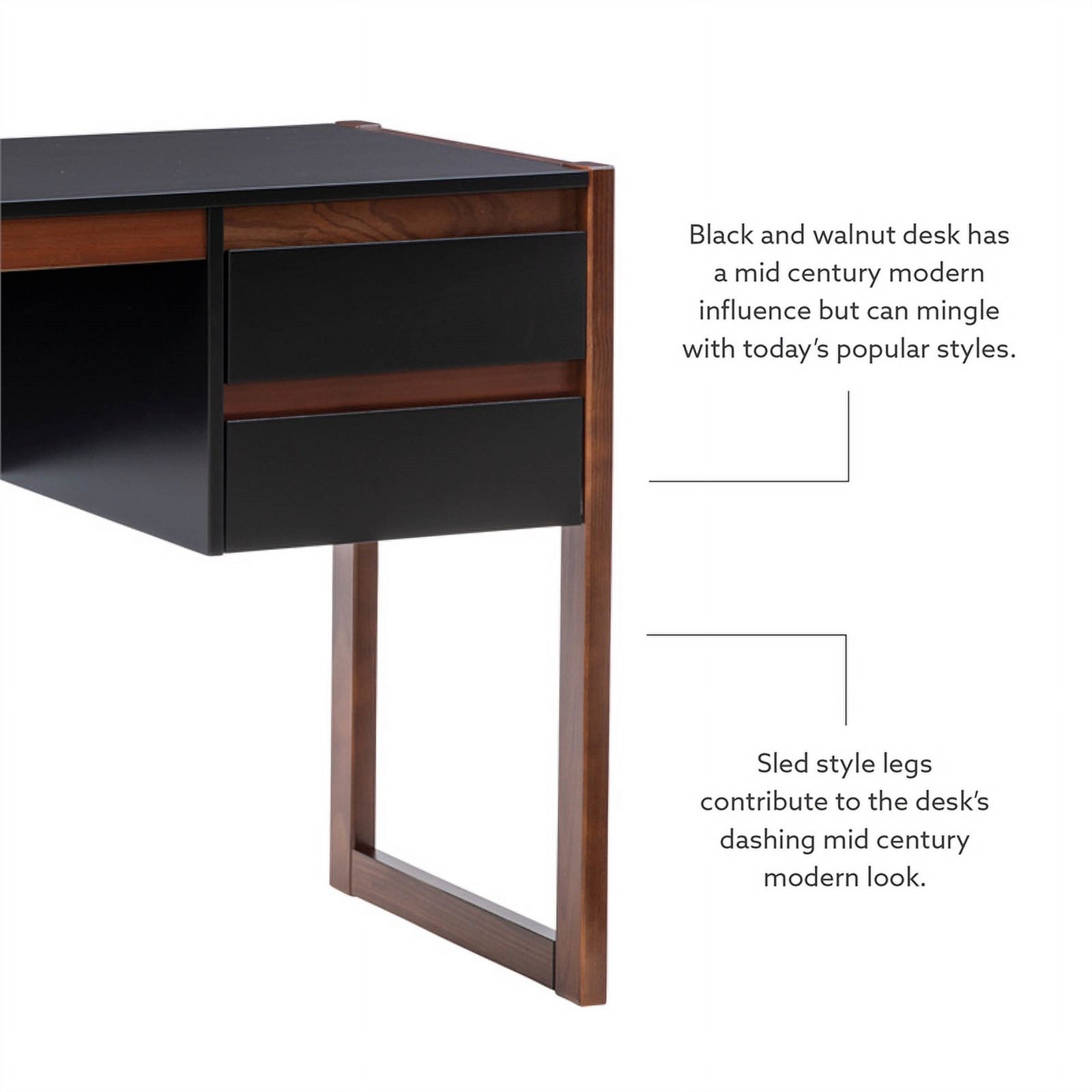Linon Brock Wood Two Drawer Desk in Black and Walnut