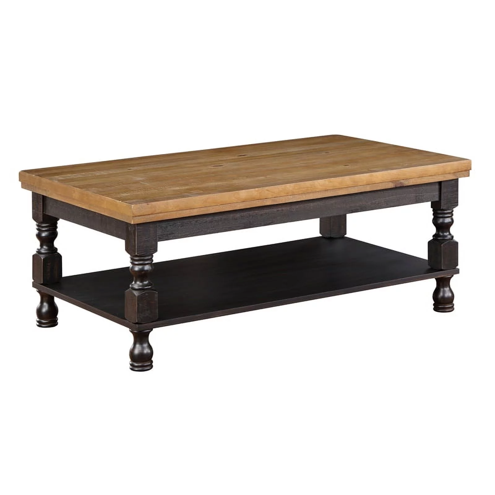 Furniture of America Neli Rustic Wood 1-Shelf Coffee Table in Black and Oak