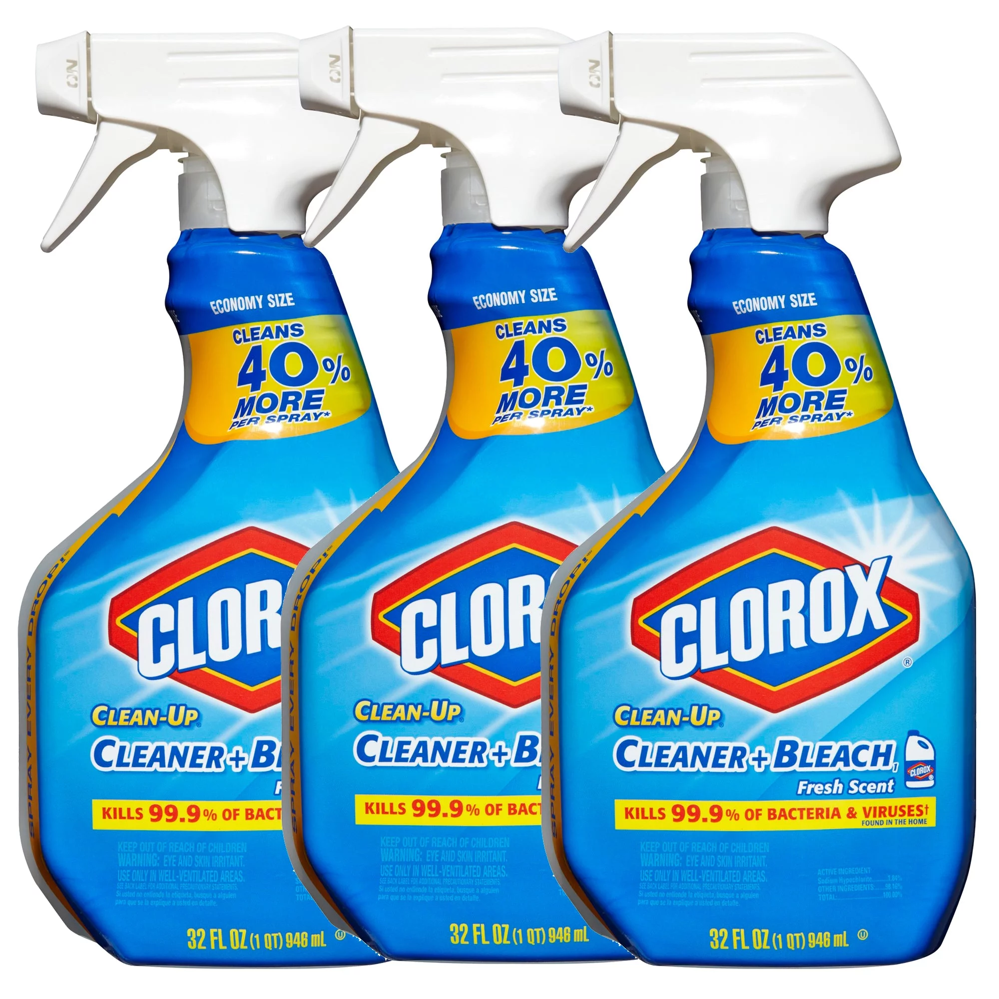 Clorox Clean-Up All Purpose Cleaner Spray Bottle with Bleach, Fresh Scent, 32 Fl Oz (3 pack)