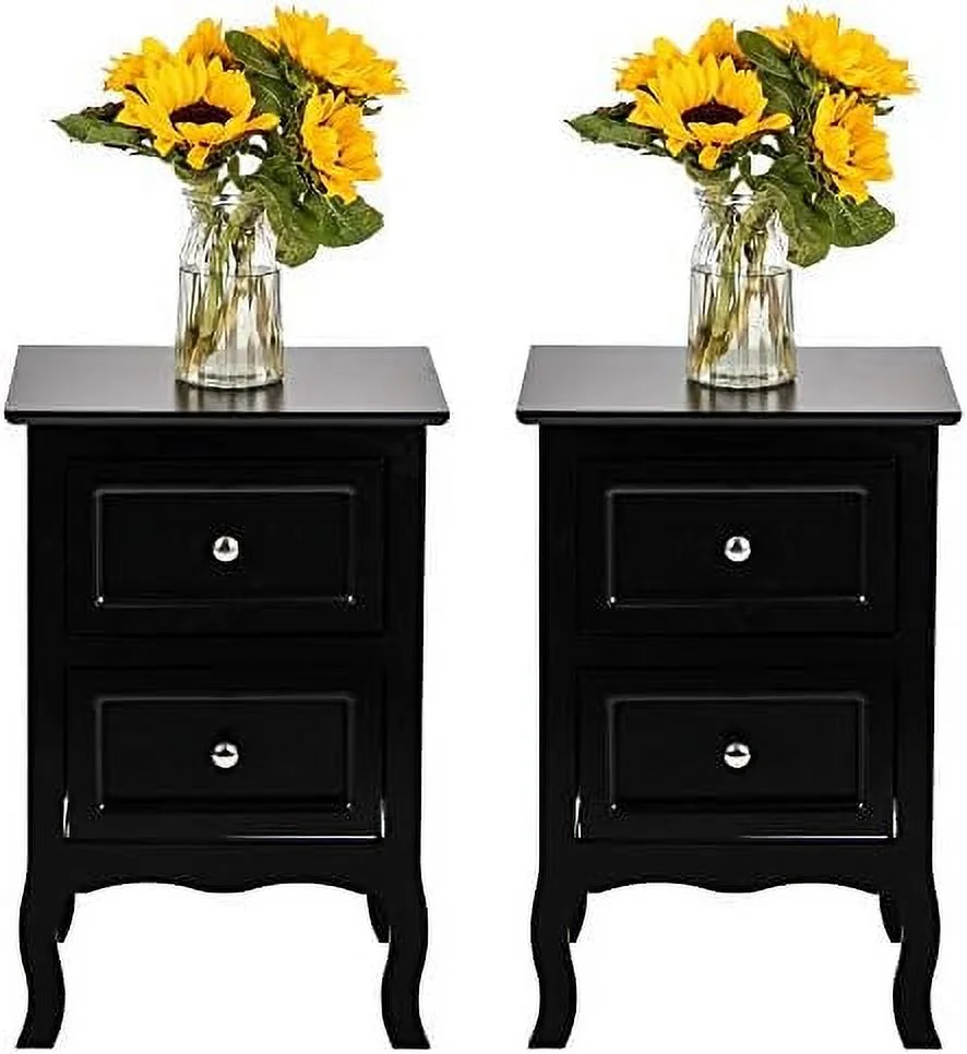 GVJMTKP Nightstands   Wood Bedside Table End Tables with 2 Drawers  Mid-Century Accent Table Sofa  with Round Handles and Curved Legs for Living Room   Bedroom (Brown)