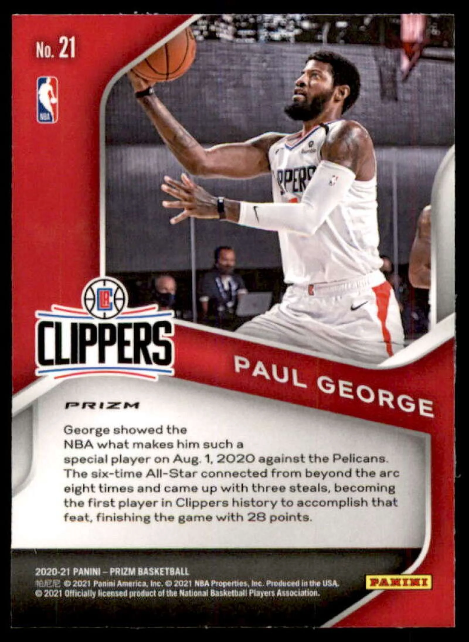 Paul George Rookie Card 2020-21 Panini Prizm Dominance Prizms Green #21