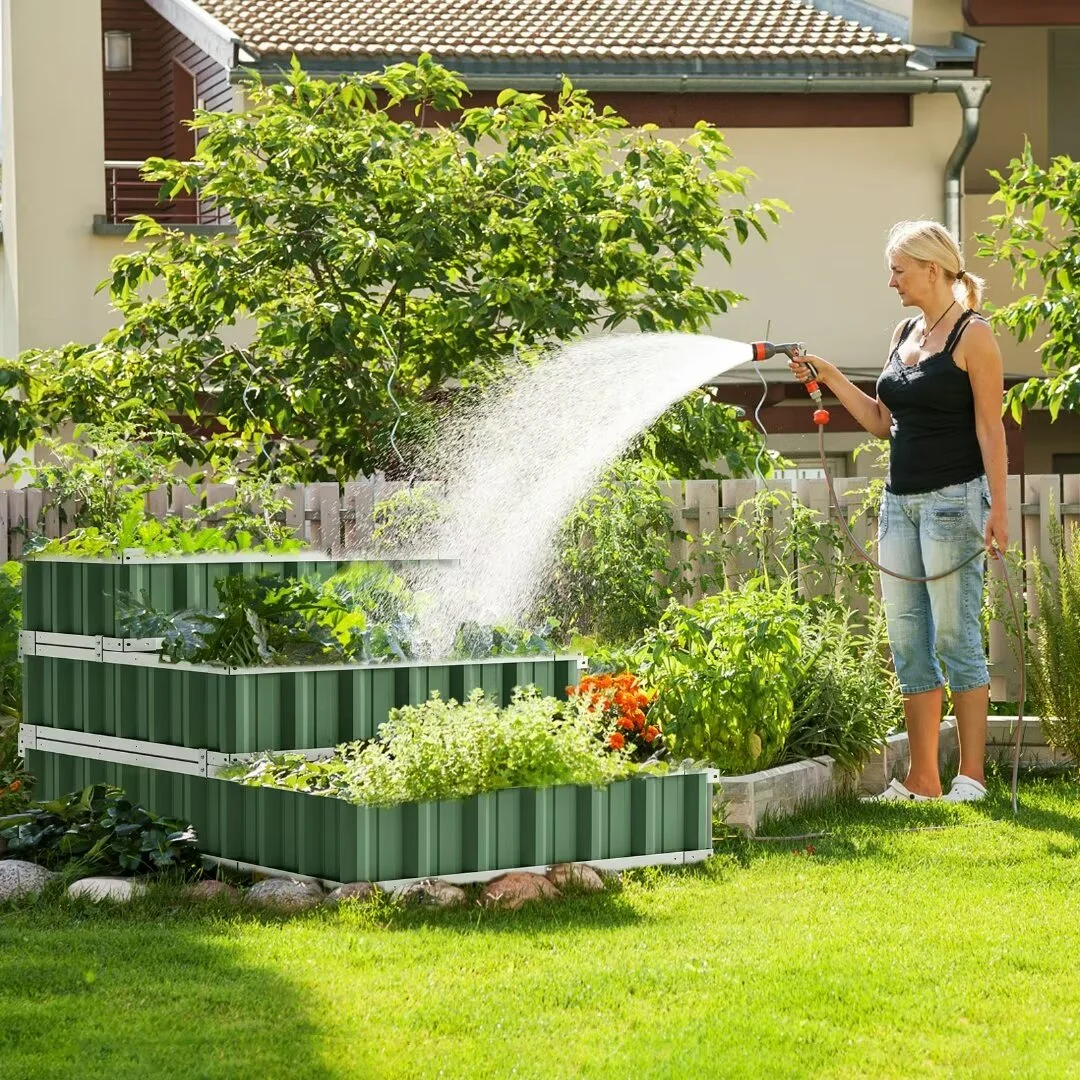 Docred 3 Tier Raised Garden Bed,51'' x 35.4'' x 35.4'' Galvanized Steel Metal Outdoor Patio Garde Elevated Planter Box with Gloves and Reinforced Frame for DIY Flowers Plants Vegetables