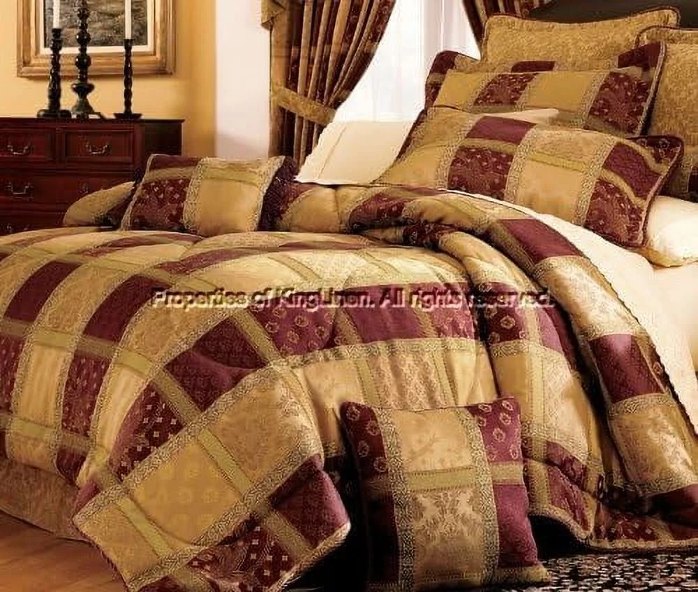 7 Piece Burgundy Jewel Patchwork Comforter Set Queen