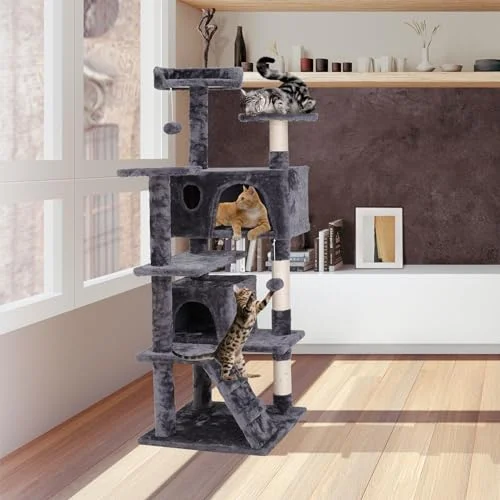 Epetlover 54-Inch Cat Tree Multi-Level Condo Tower Bed Furniture Kitten Play House with Scratching Posts, Dark Grey