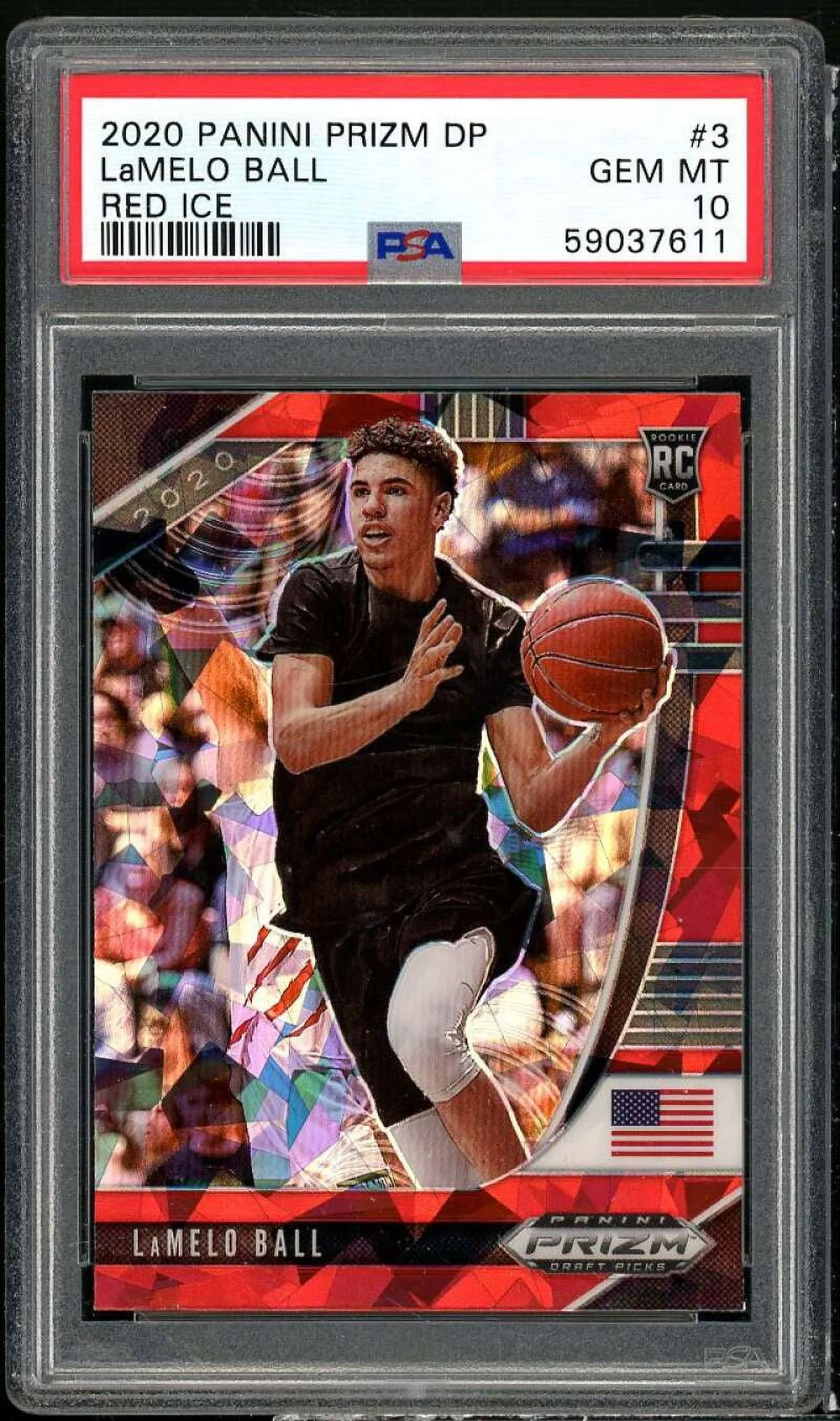 LaMelo Ball Rookie Card 2020-21 Panini Prizm Draft Picks Red Ice #3 PSA 10