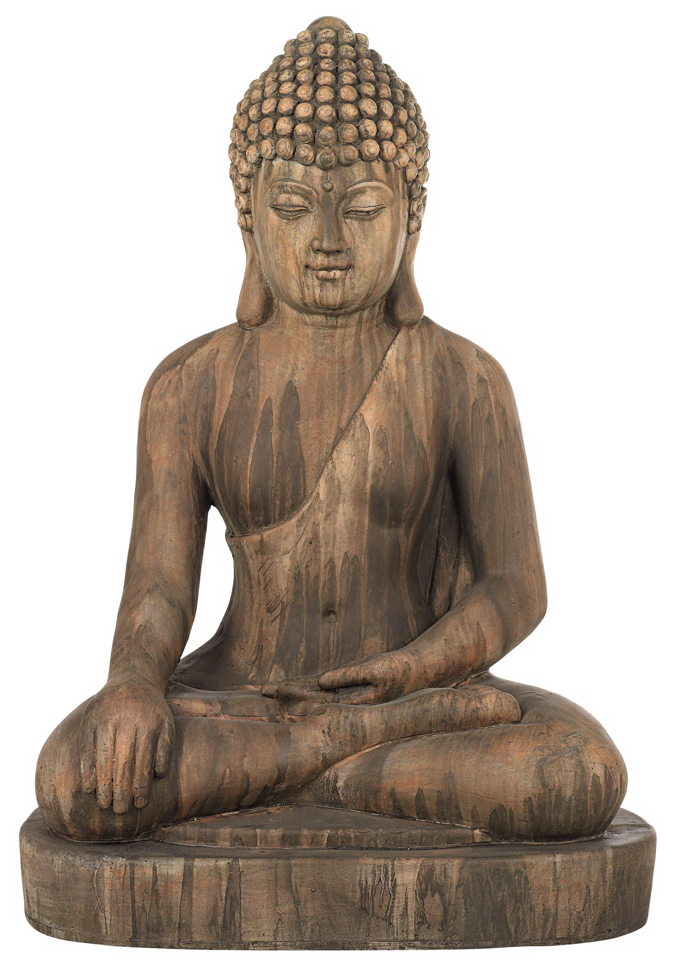 John Timberland Sitting Buddha Statue Sculpture Zen Asian Decor Outdoor Garden Front Porch Light Sandstone Finish 29 1/2