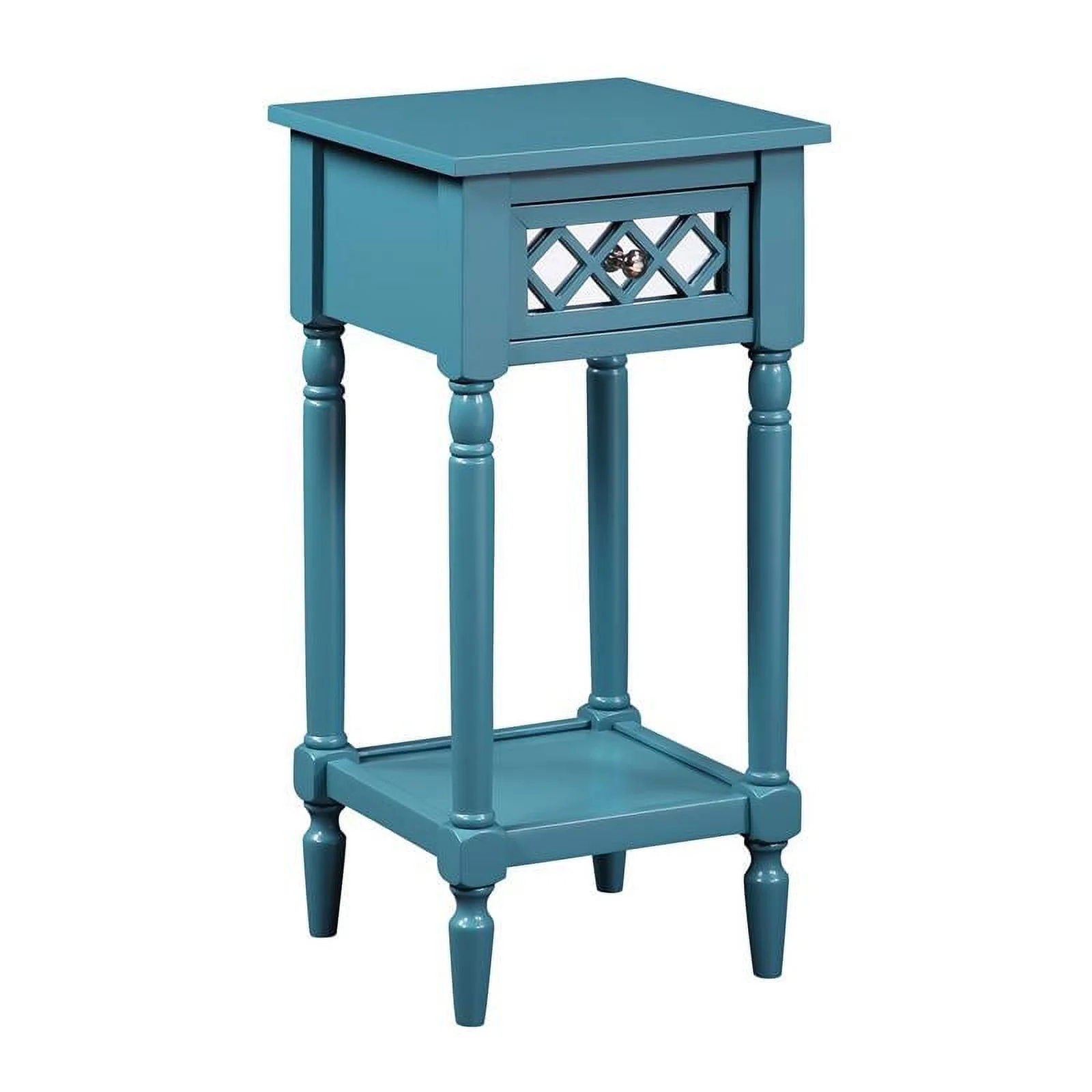 Pemberly Row Deluxe One-Drawer Accent Table with Shelf in Blue Wood